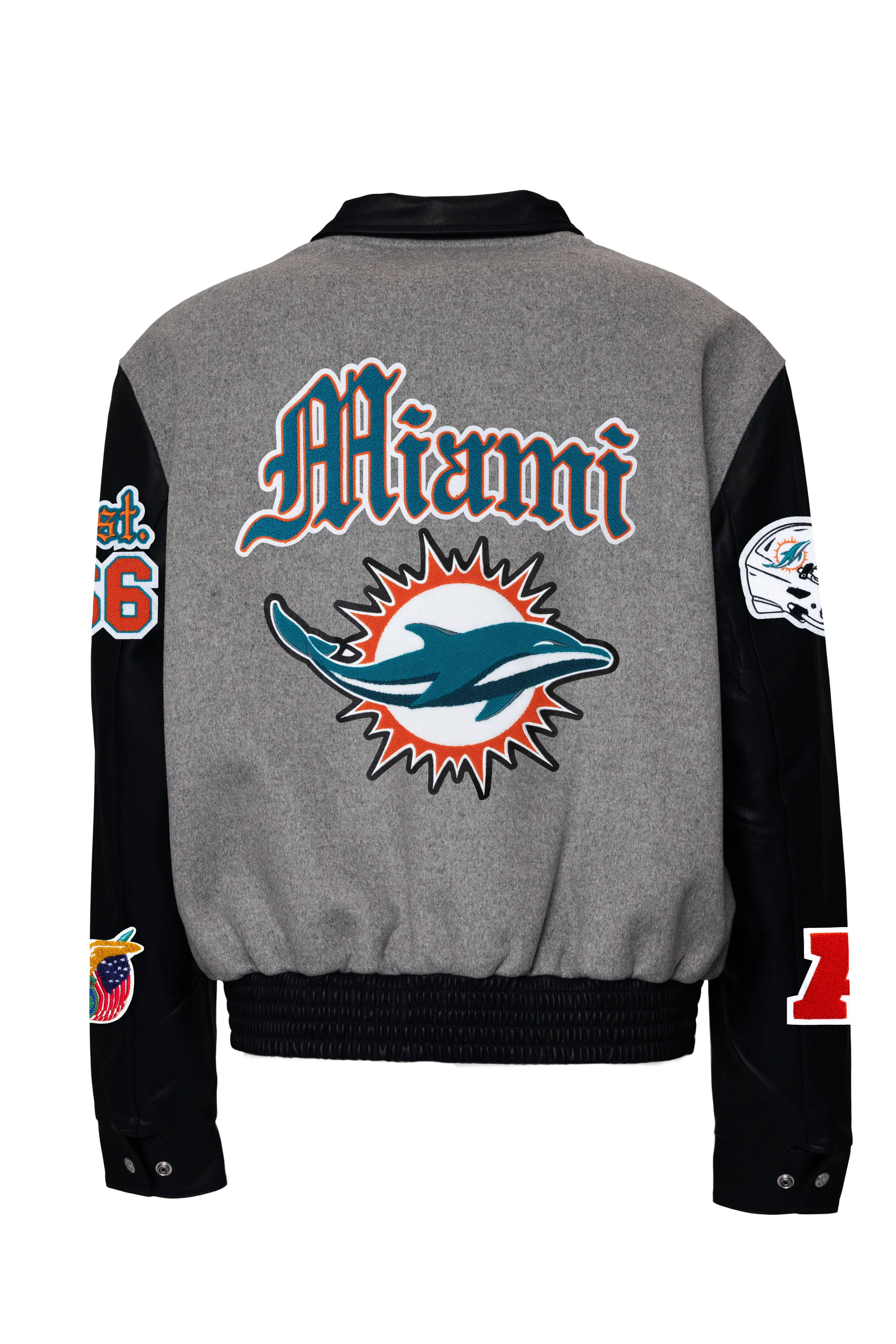 Miami Dolphins Wool & Leather Old English Varsity Jacket - Image 3