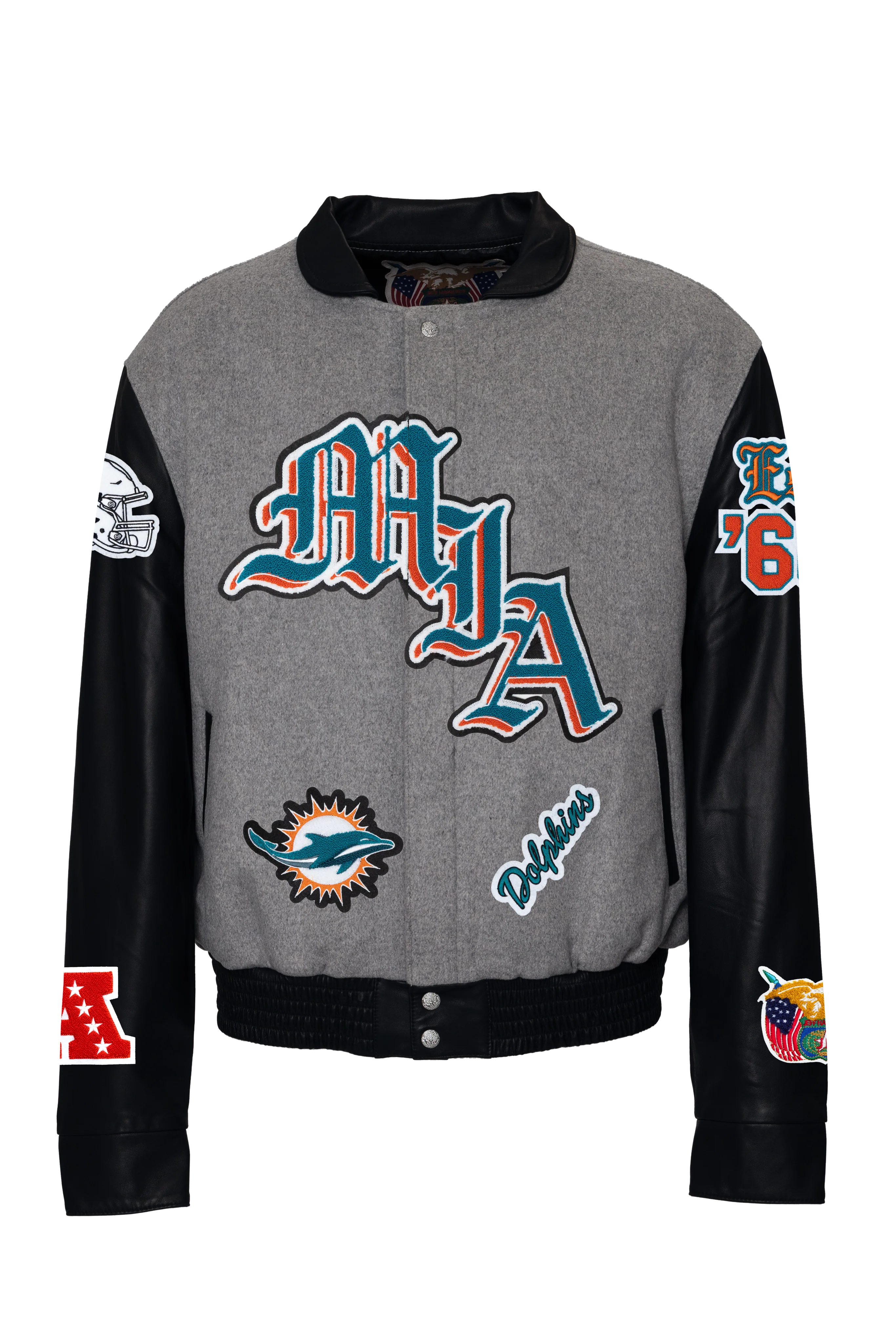 Miami Dolphins Wool & Leather Old English Varsity Jacket - Image 4