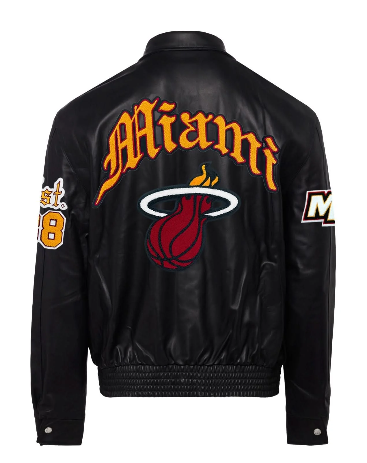 Miami Heat Full Leather Old English Jacket Black