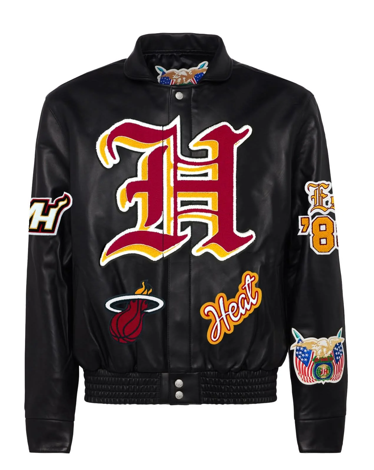 Miami Heat Full Leather Old English Jacket Black - Image 2