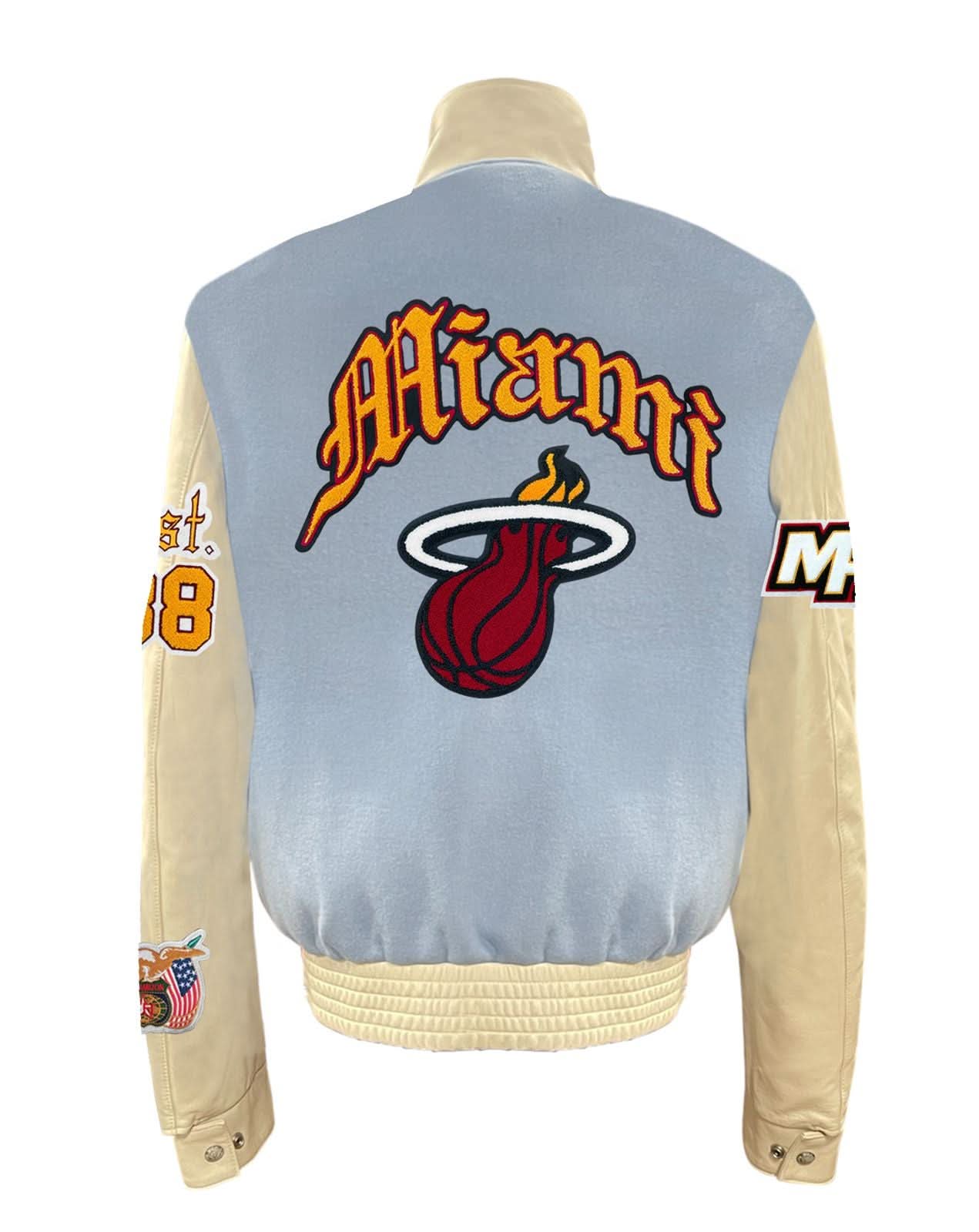Miami Heat Wool & Leather Old English Varsity Jacket Baby Blue - Image 2