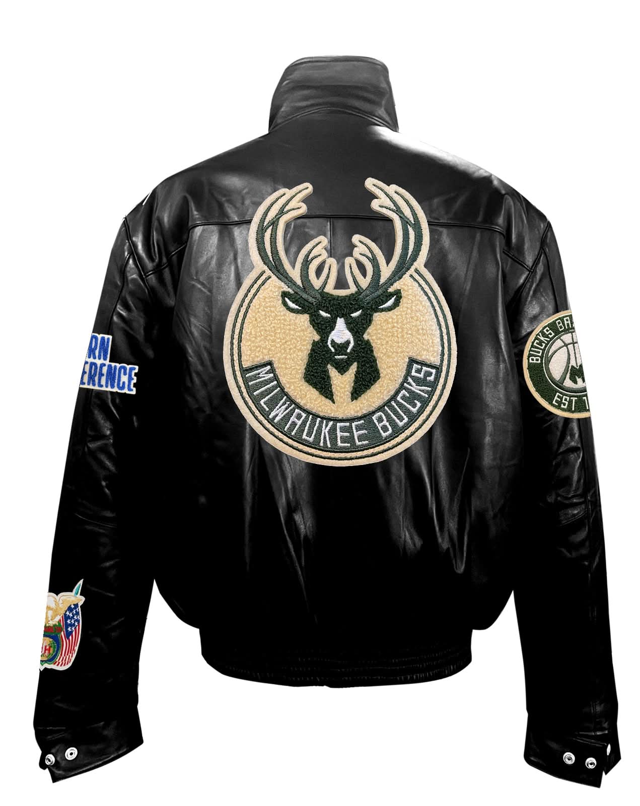 Milwaukee Bucks Full Leather Puffer Jacket Black