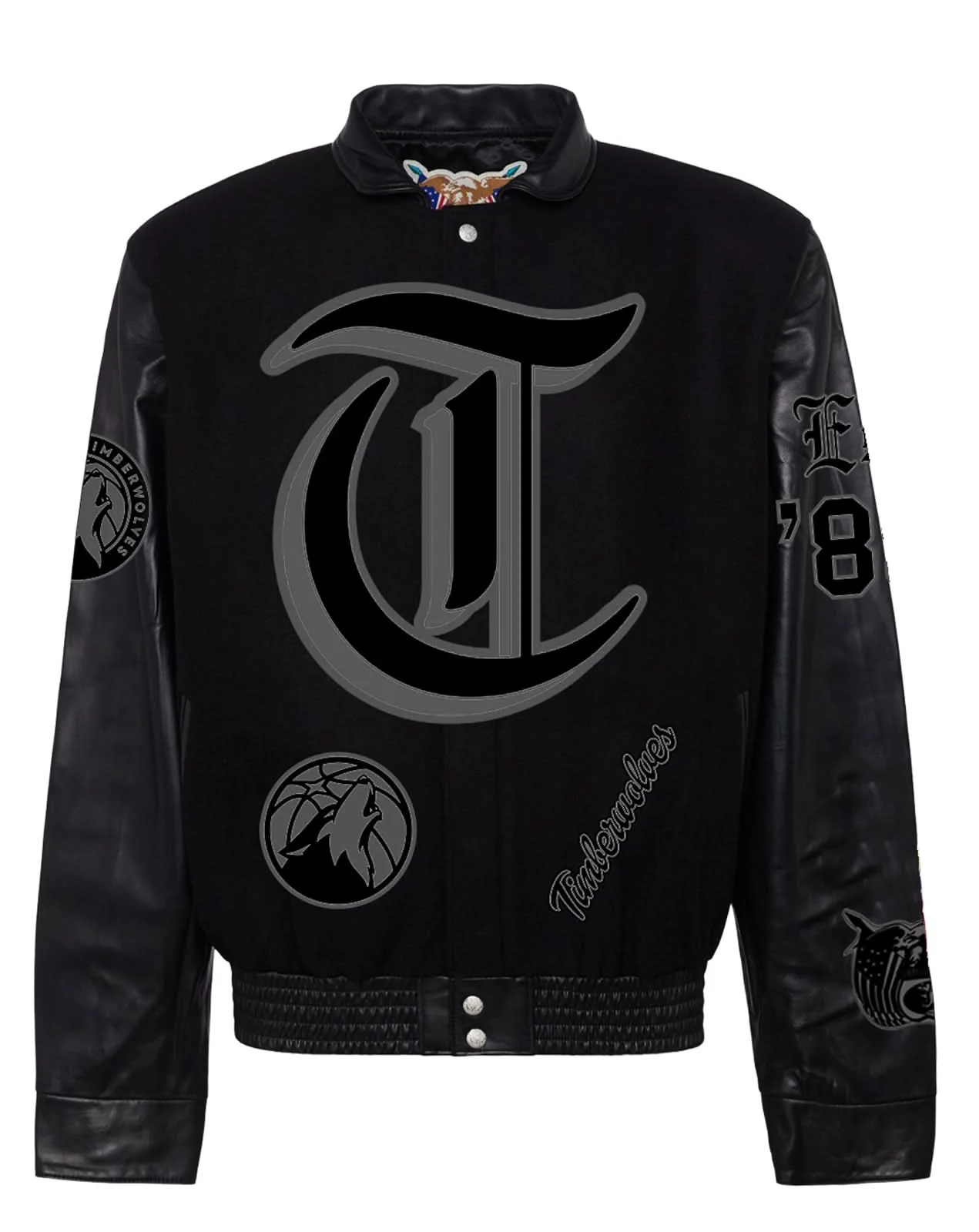 Minnesota Timberwolves Wool & Leather Old English Varsity Jacket Black/Black