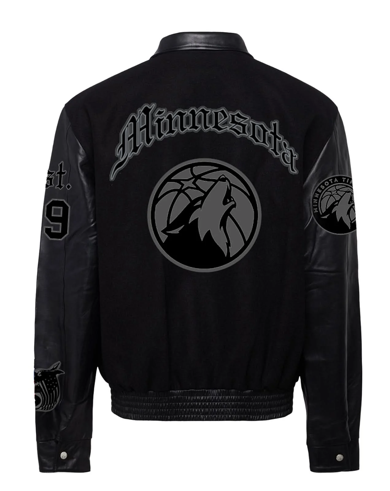 Minnesota Timberwolves Wool & Leather Old English Varsity Jacket Black/Black - Image 2