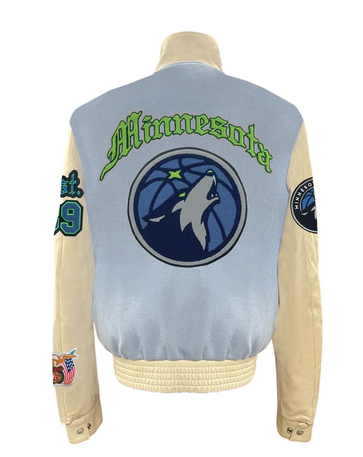 Minnesota Timberwolves Wool & Leather Varsity Jacket Baby Blue