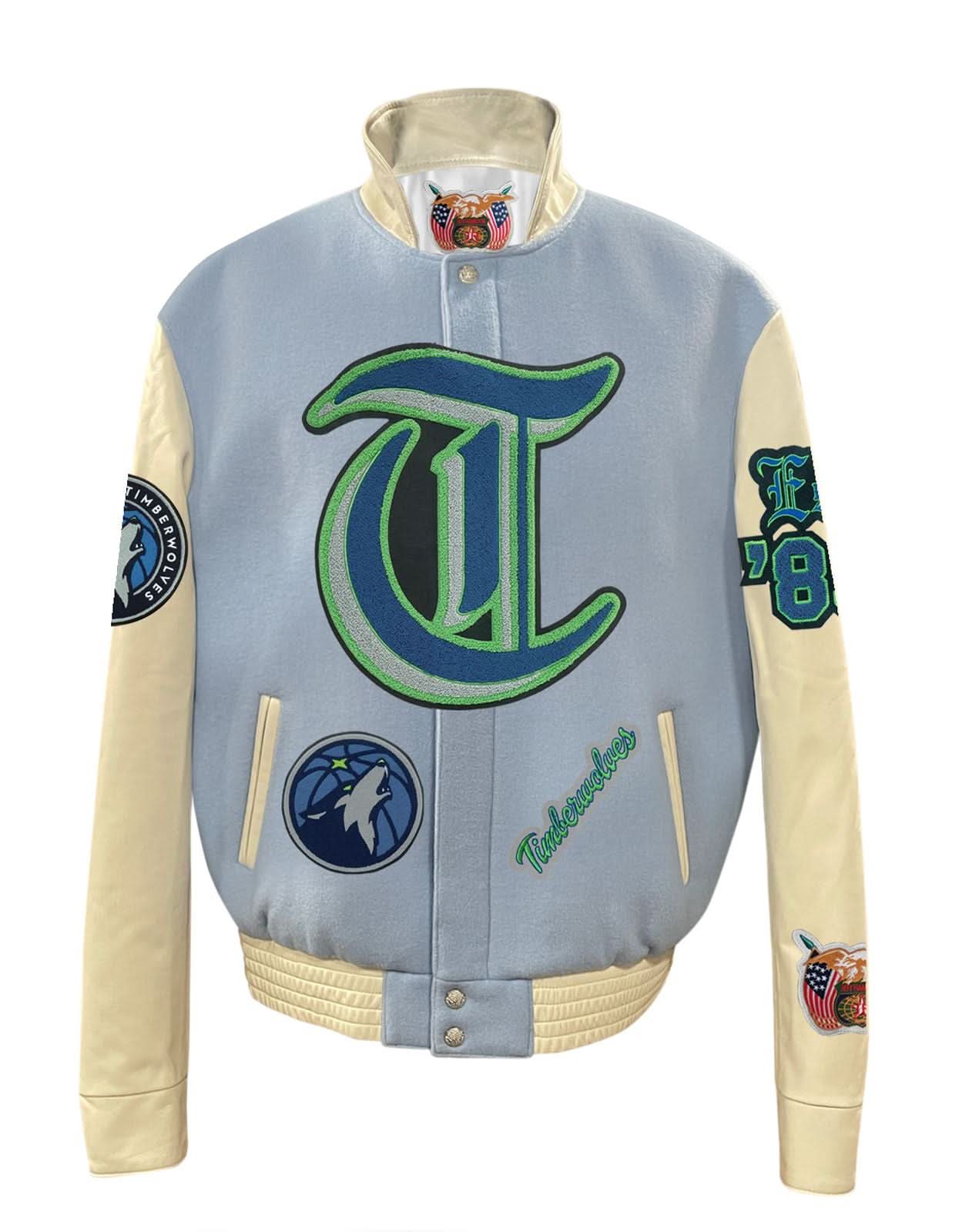 Minnesota Timberwolves Wool & Leather Varsity Jacket Baby Blue - Image 2