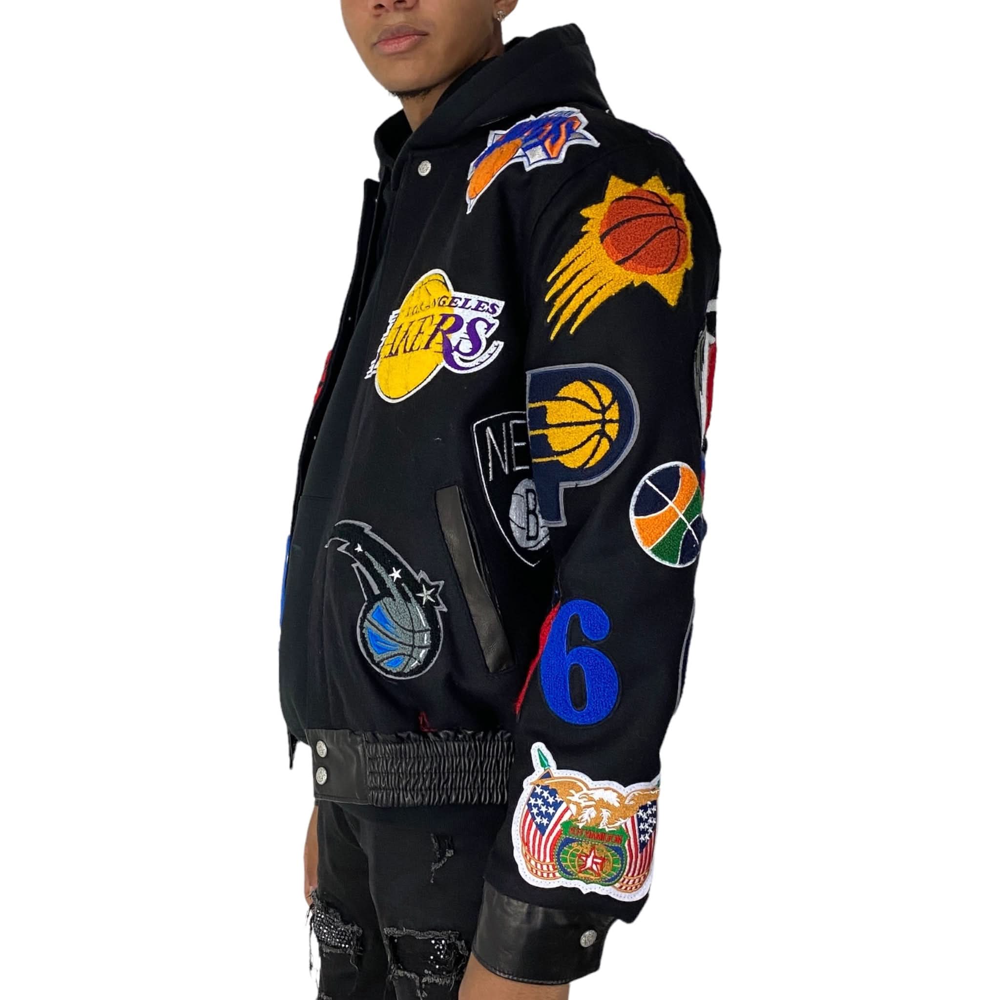 NBA COLLAGE WOOL & LEATHER JACKET Black - Image 2
