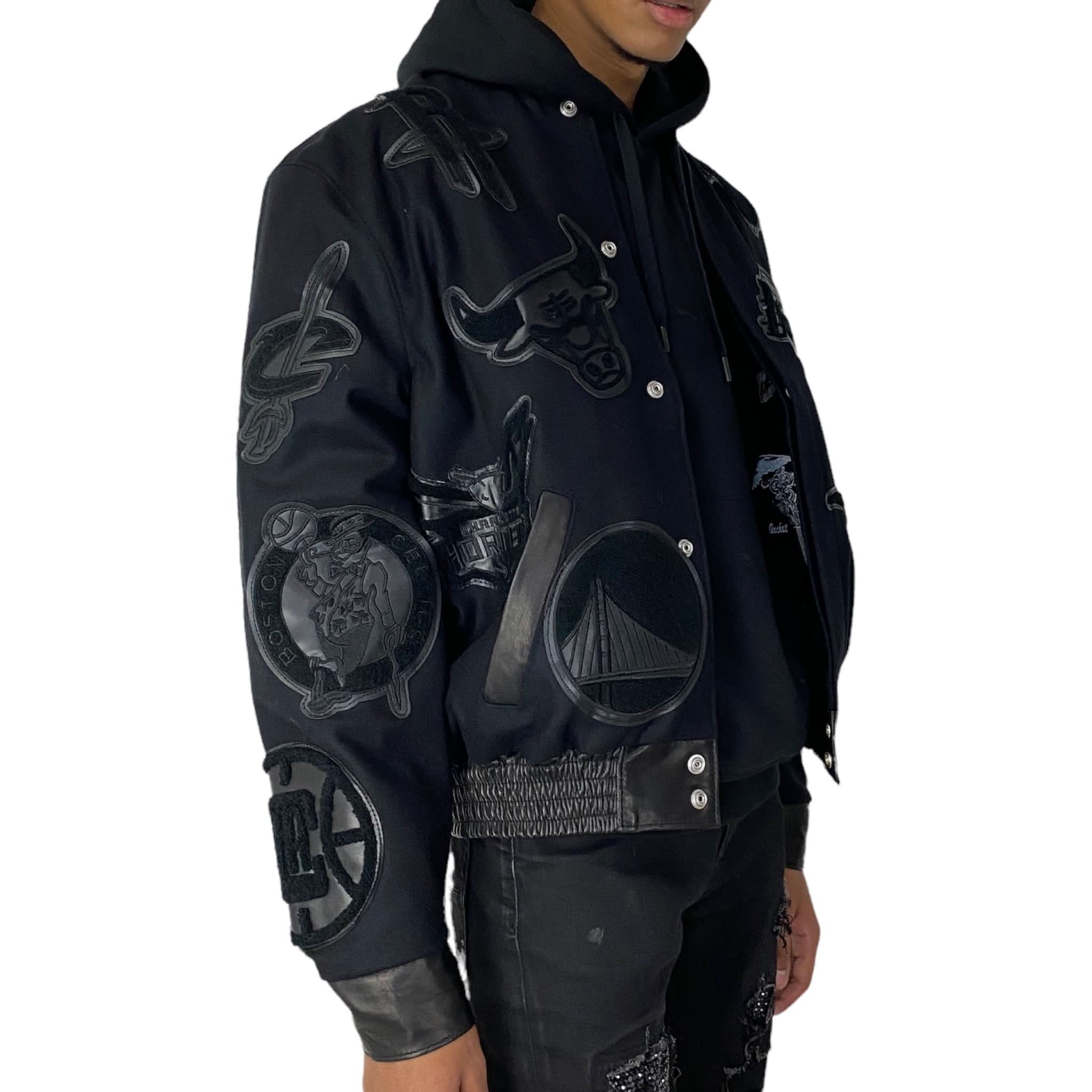 NBA COLLAGE WOOL & LEATHER JACKET Black/Black - Image 2