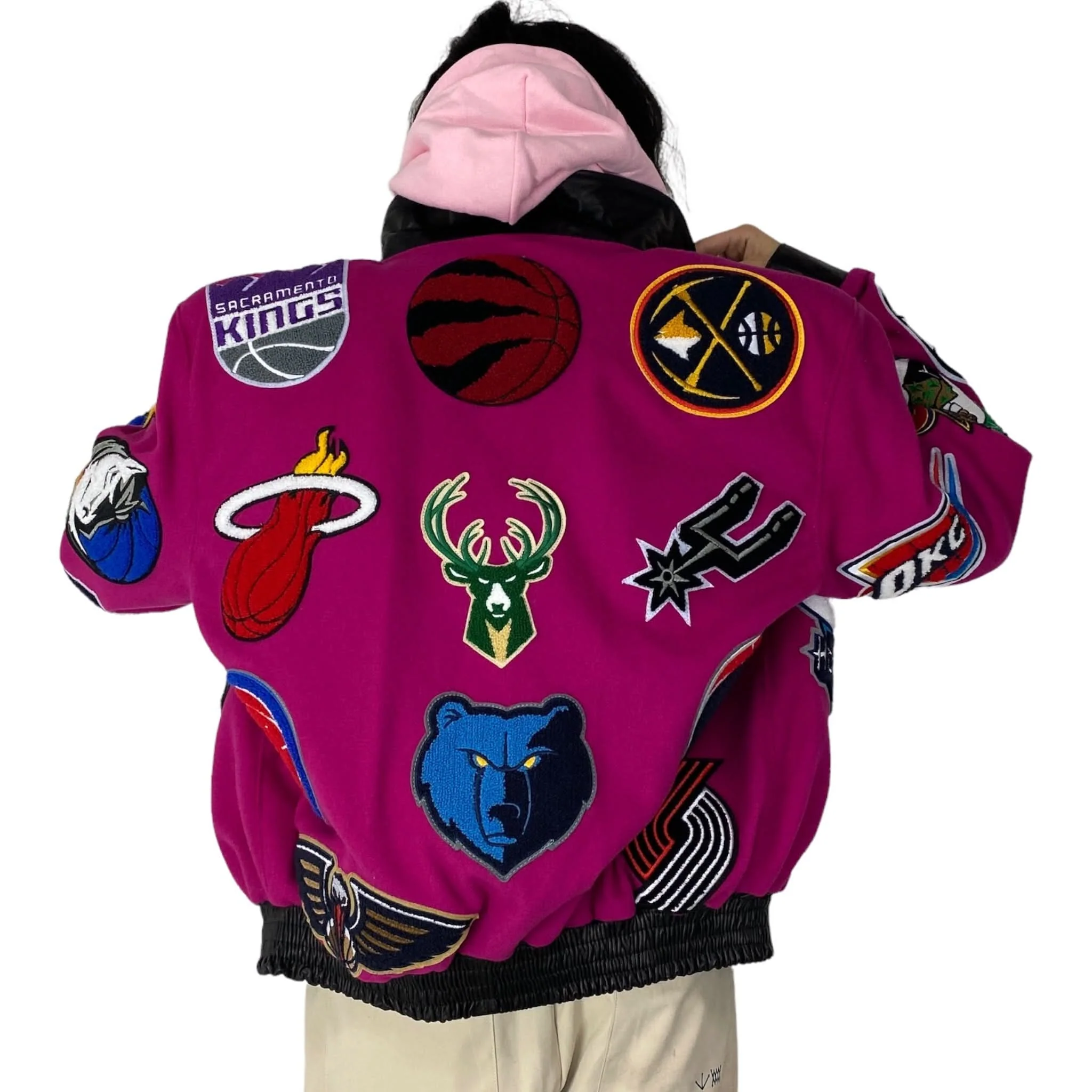 NBA COLLAGE WOOL & LEATHER JACKET Fuchsia - AR