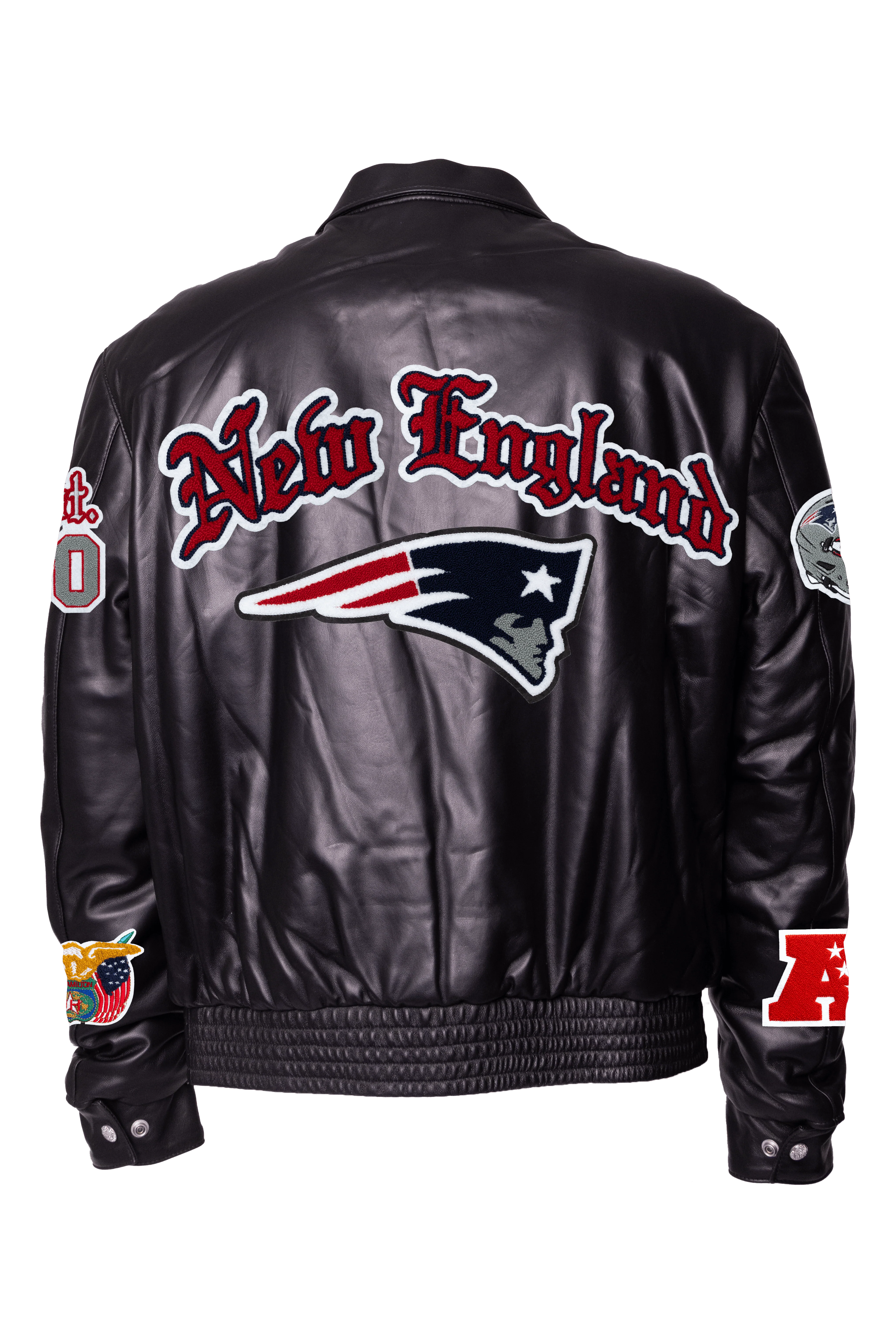 New England Black Leather Puffer Old English Jacket