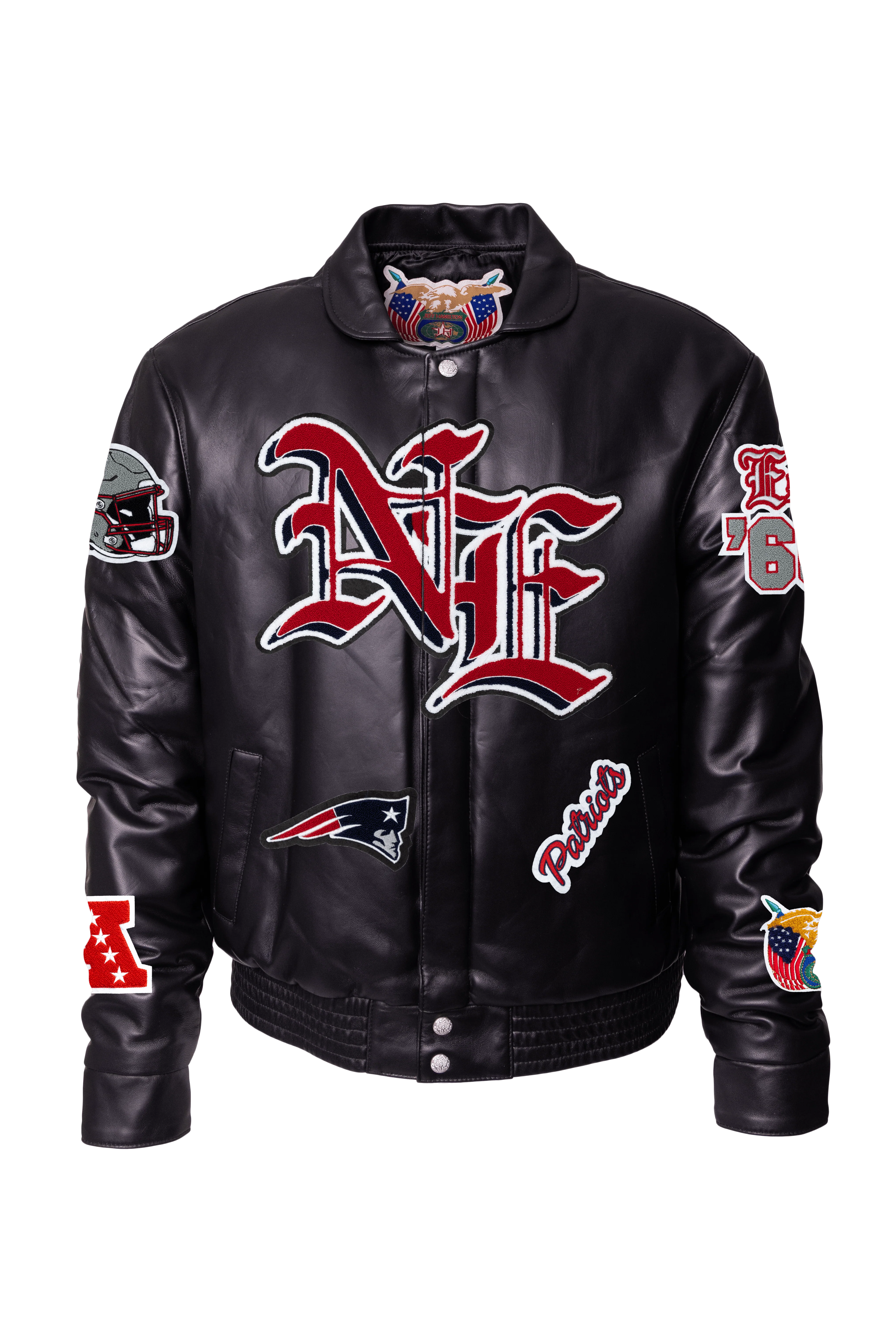 New England Black Leather Puffer Old English Jacket - Image 2