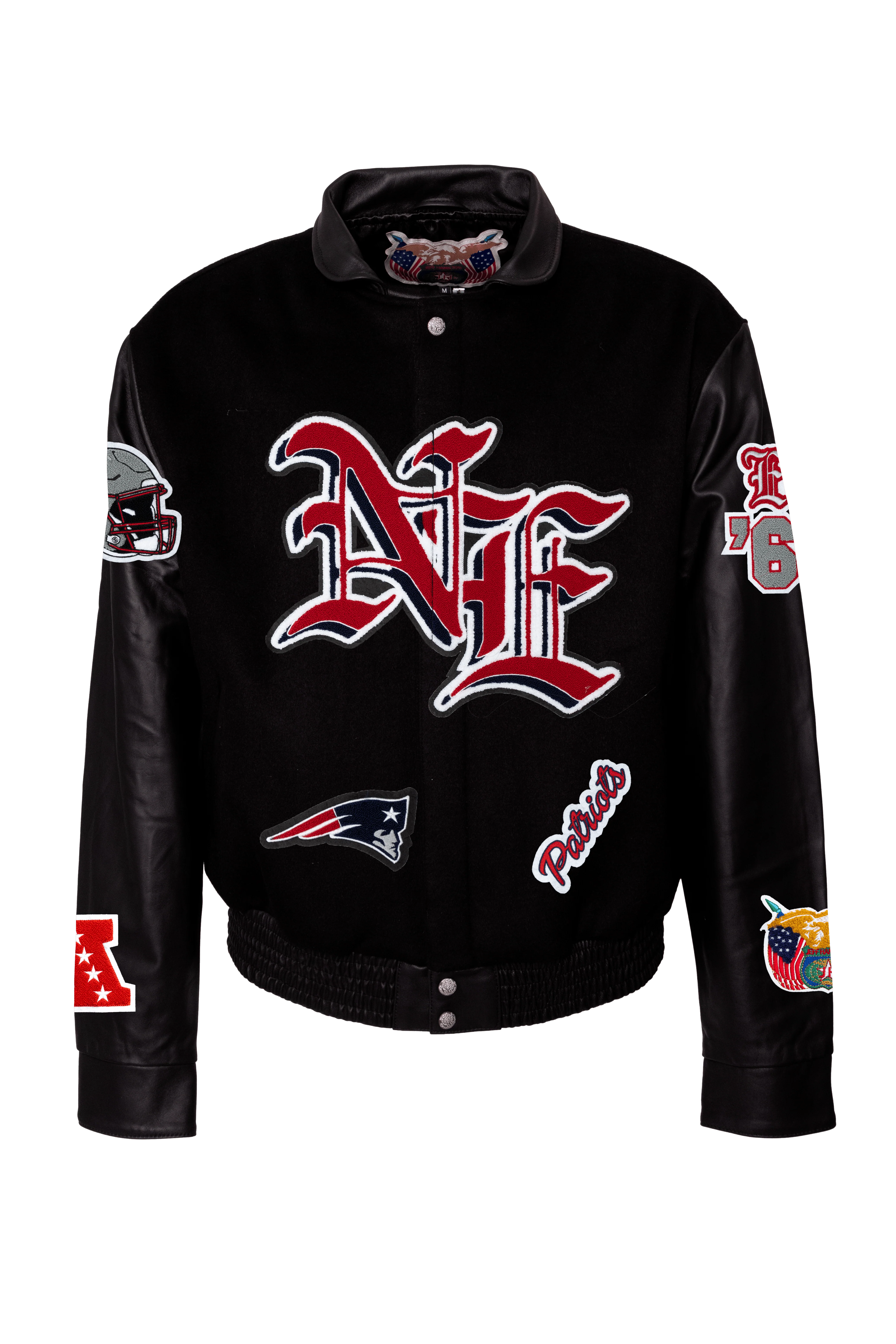 New England Patriots Wool & Leather Old English Varsity Jacket - Image 2