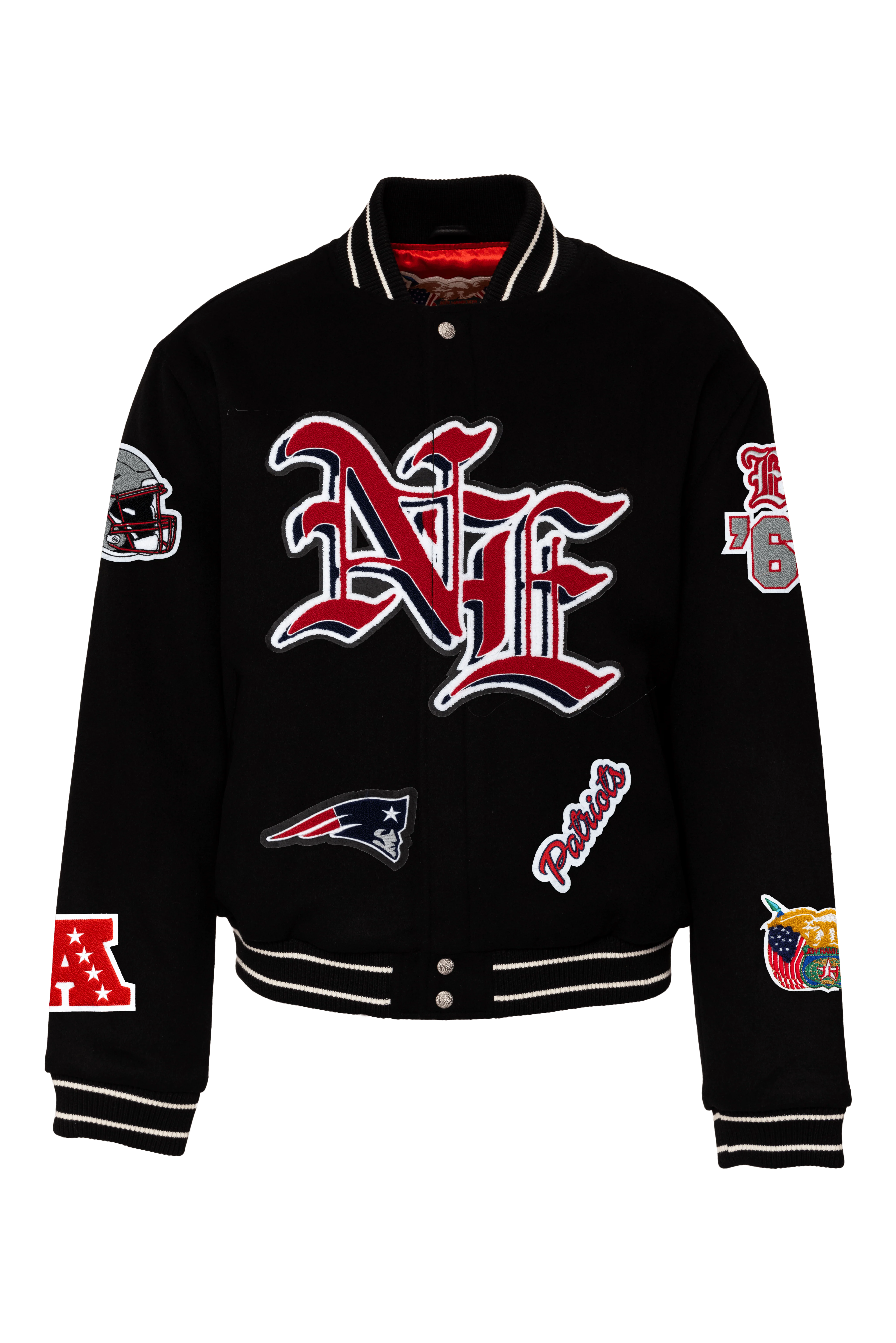 New England Patriots Wool Old English Varsity Jacket Black - Image 2