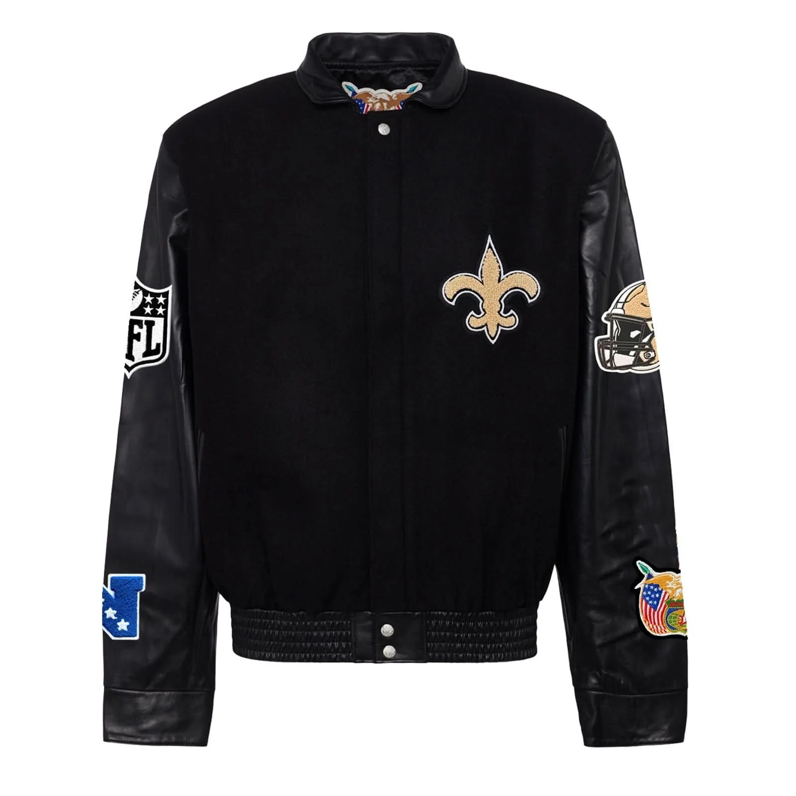 New Orleans Saints Wool & Leather Varsity Jacket Black/Black - Image 2