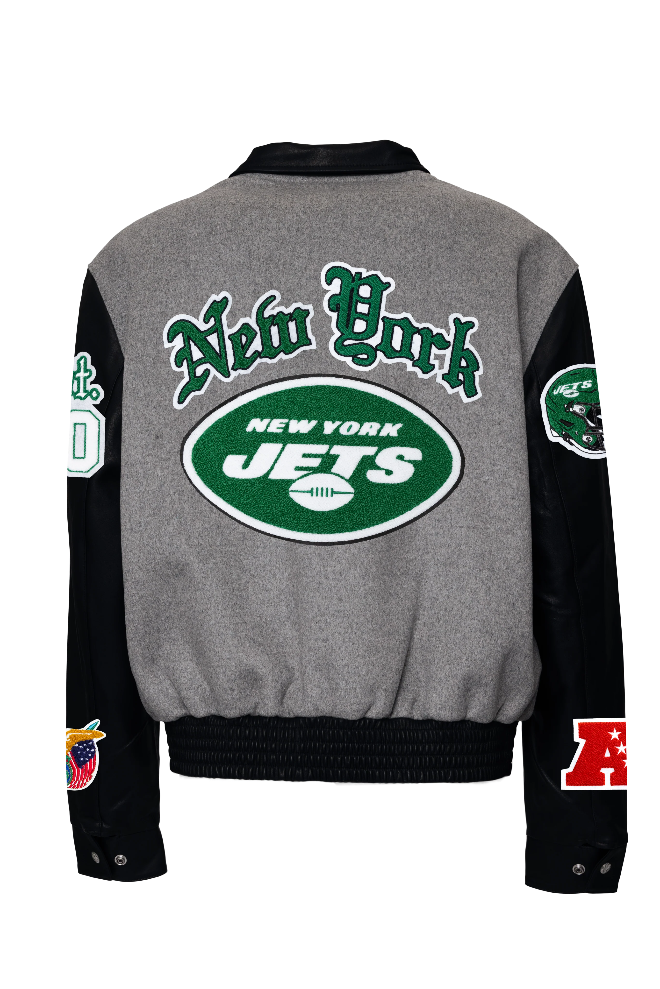New York Jets Wool & Leather Old English Varsity Jacket - Image 3