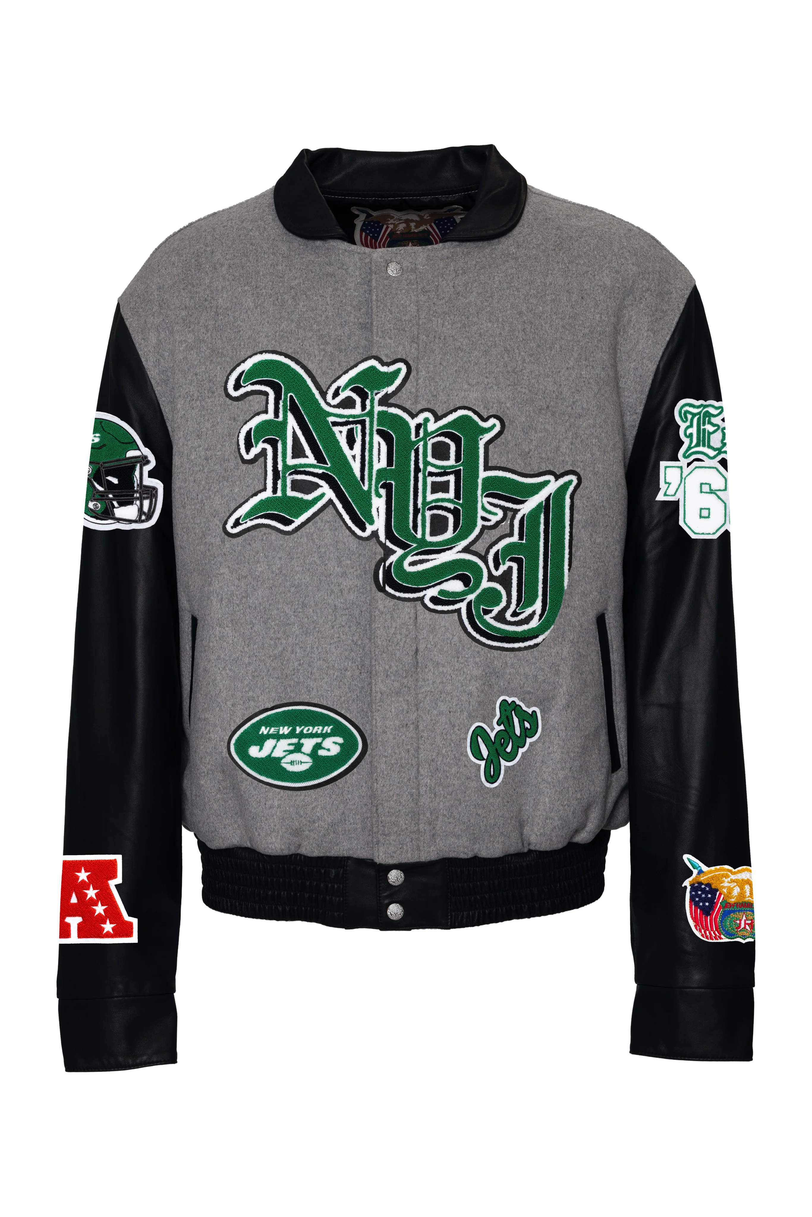 New York Jets Wool & Leather Old English Varsity Jacket - Image 4