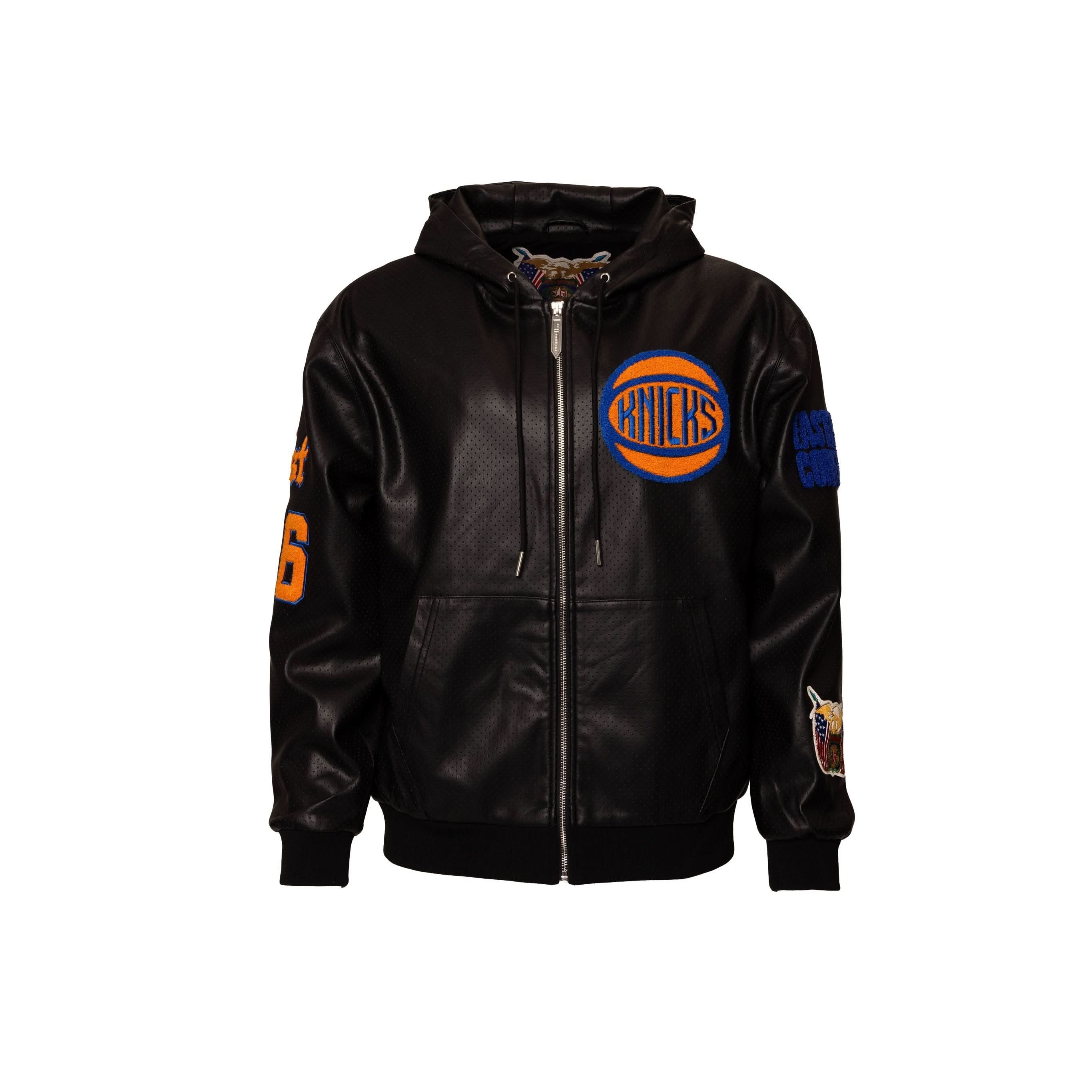 New York Knicks 1946 Lightweight Vegan Zip-Up Hooded Jacket Black - Image 3