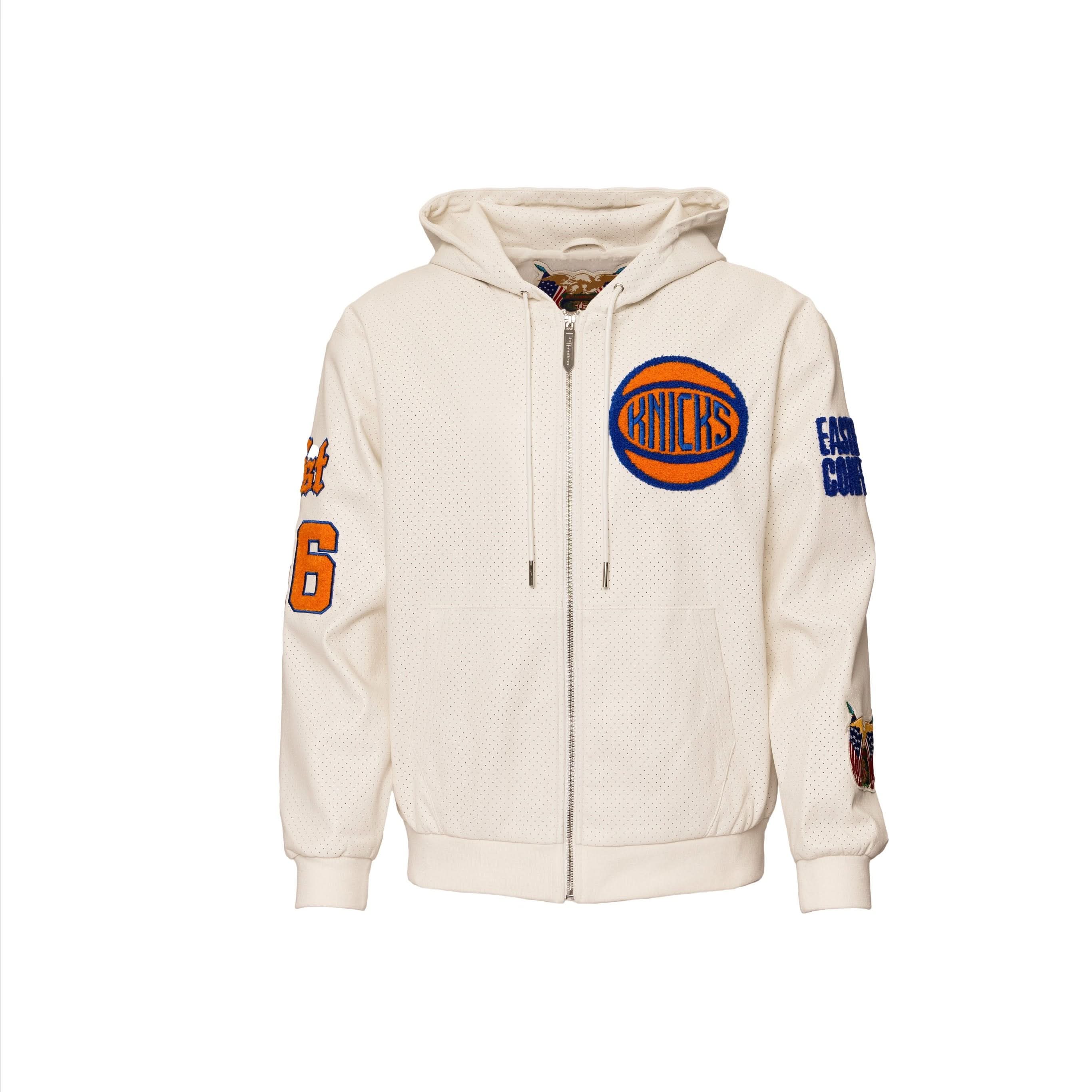 New York Knicks 1946 Lightweight Vegan Zip-Up Hooded Jacket White - Image 3