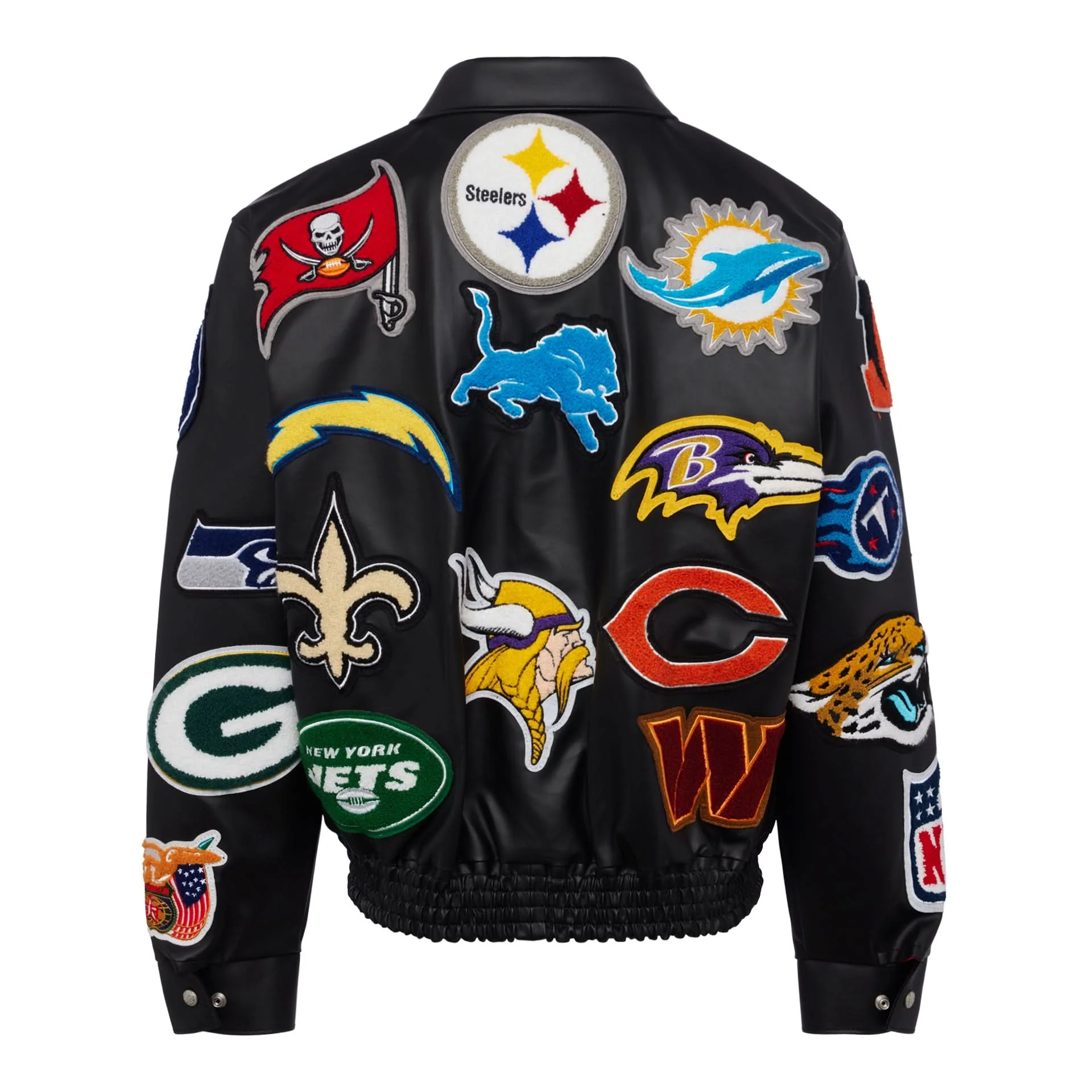 NFL Collage Vegan Leather Jacket Black - Image 2