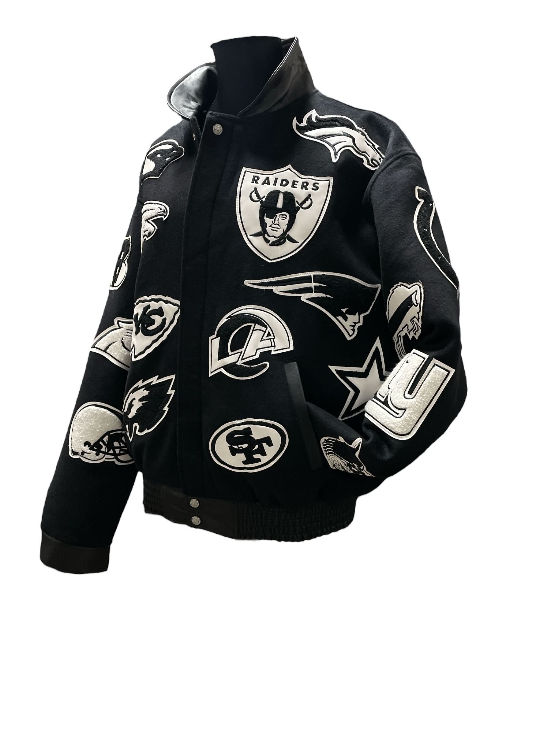 NFL Collage Wool & Leather Jacket Black & White - Image 3