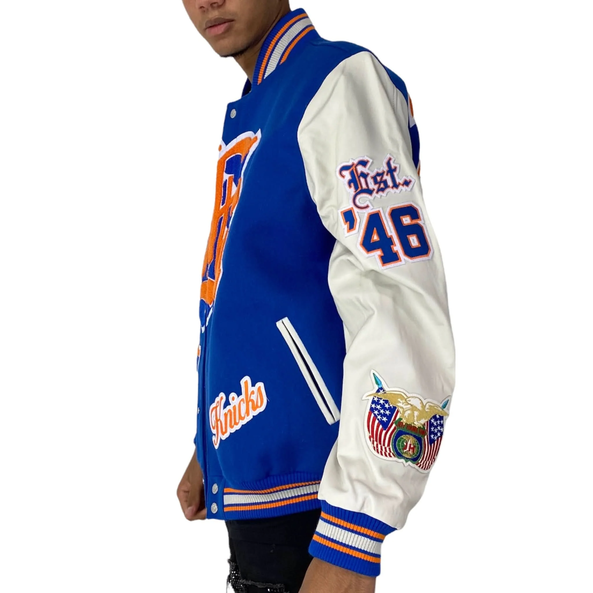 New York Knicks Wool & Leather Varsity Jacket - Image 5