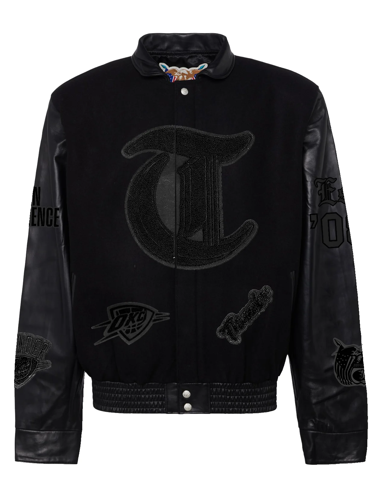 Oklahoma City Thunder Wool & Leather Old English Varsity Jacket - Image 3