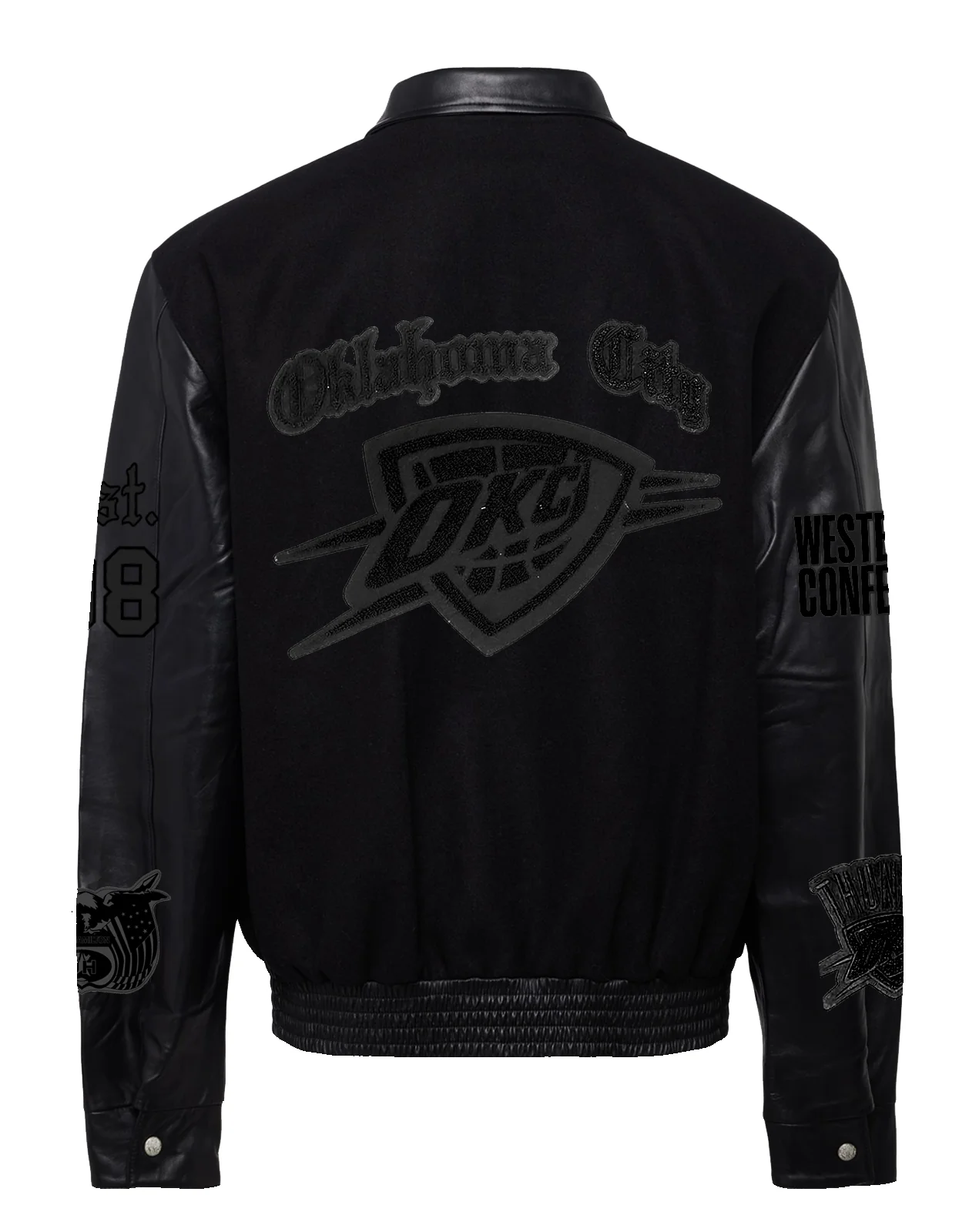 Oklahoma City Thunder Wool & Leather Old English Varsity Jacket - Image 4