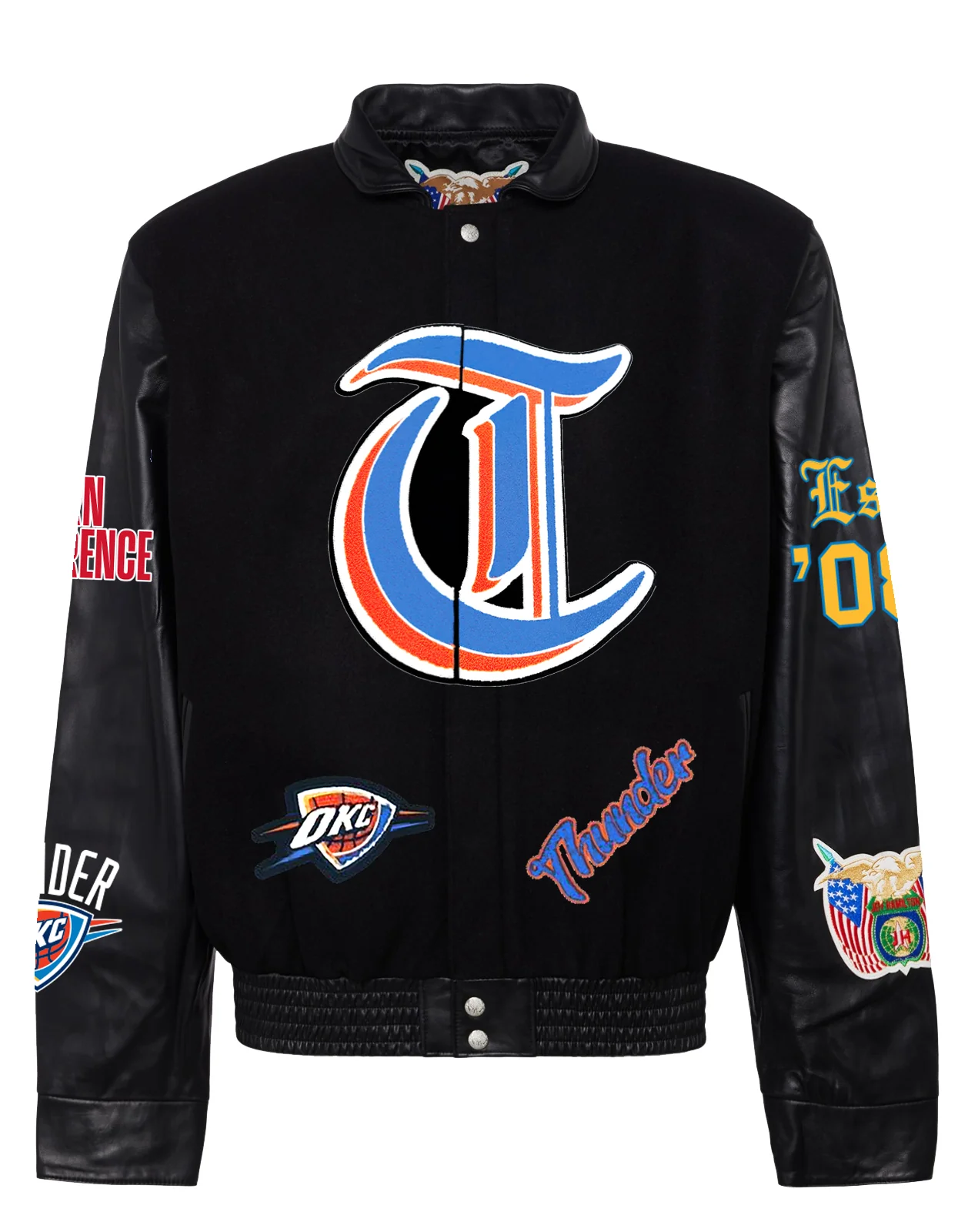 Oklahoma City Thunder Wool & Leather Old English Varsity Jacket - Image 5