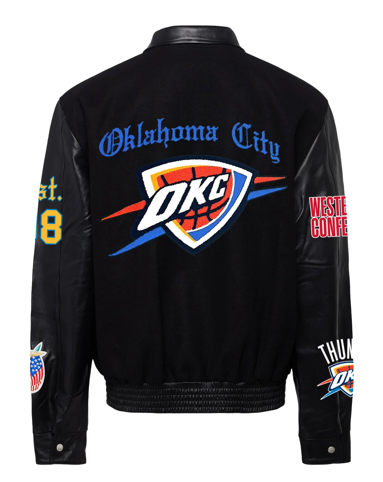 Oklahoma City Thunder Wool & Leather Old English Varsity Jacket - Image 6