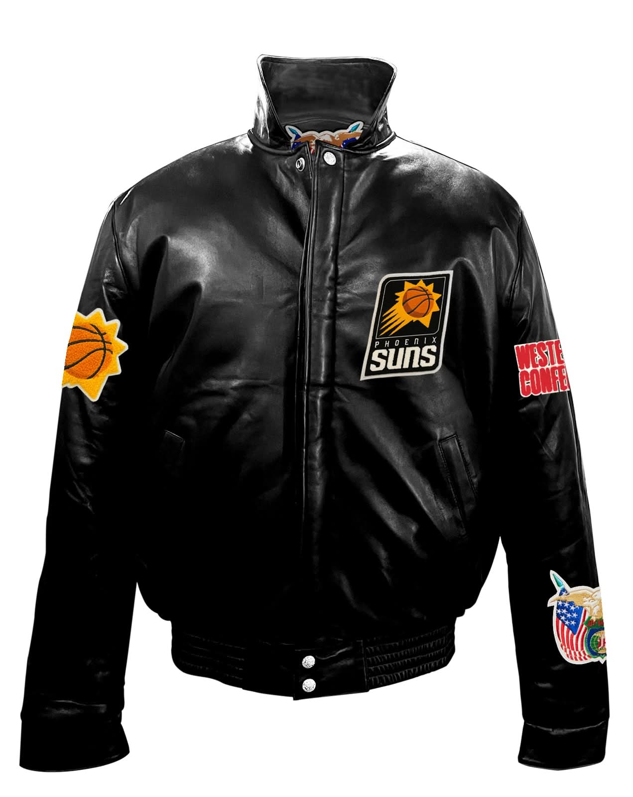 Phoenix Suns Full Leather Puffer Jacket Black - Image 2
