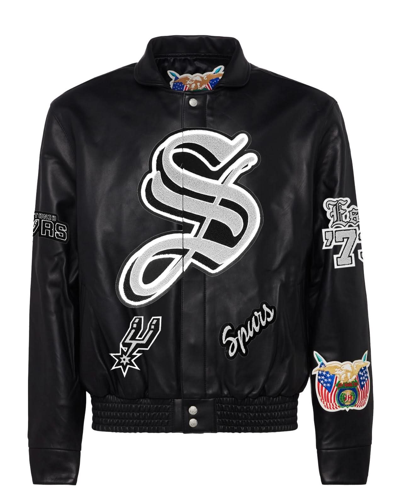 San Antonio Spurs Full Leather Old English Jacket Black - Image 2