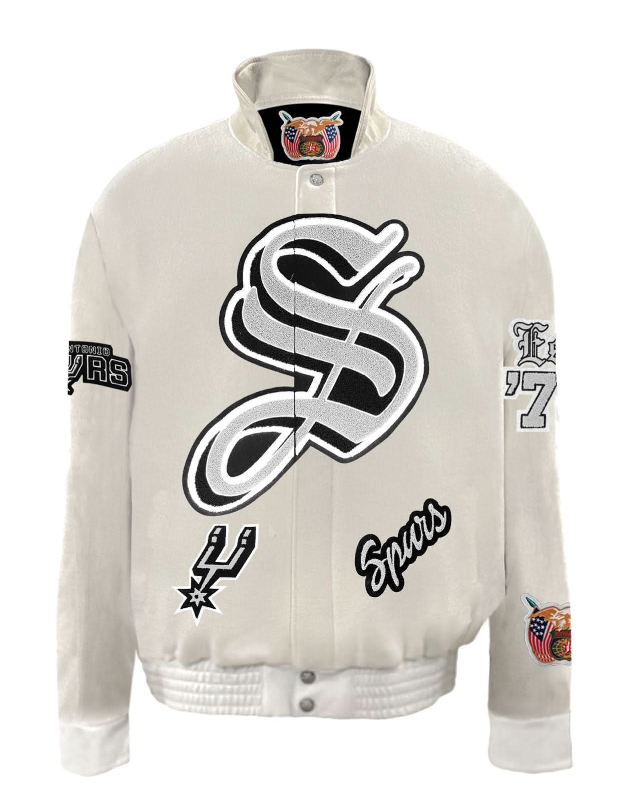 San Antonio Spurs Wool & Leather Old English Jacket White