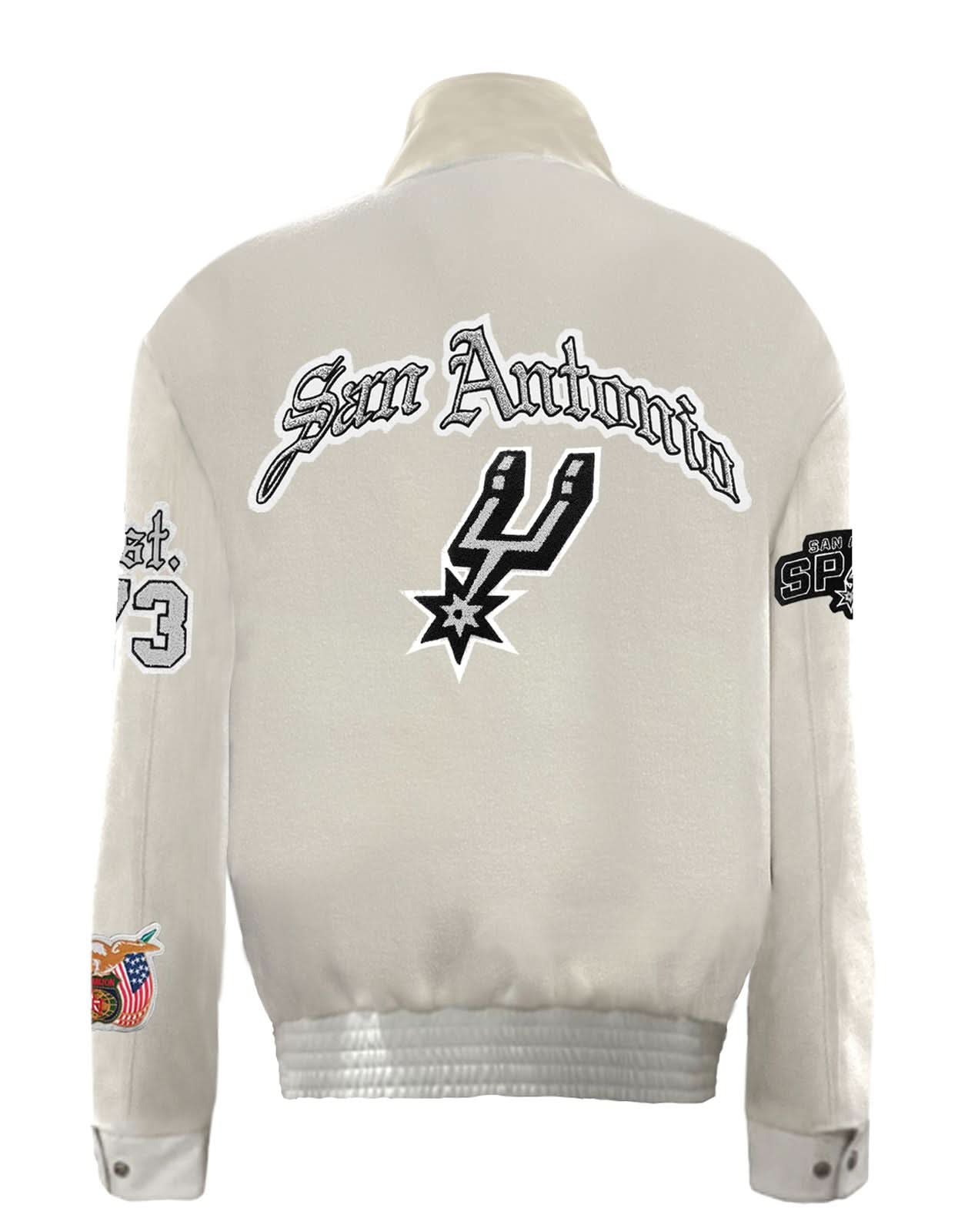 San Antonio Spurs Wool & Leather Old English Jacket White - Image 2