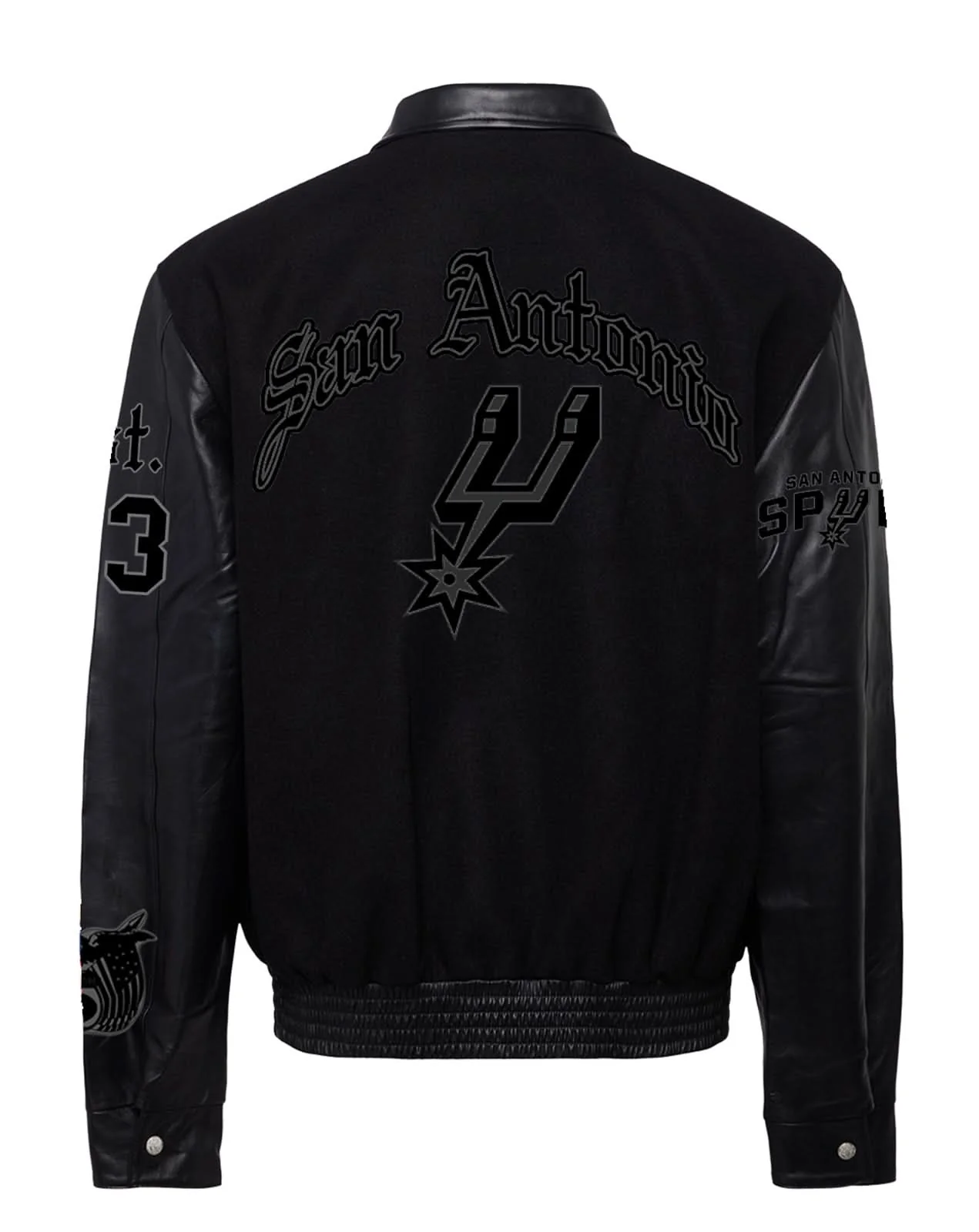 San Antonio Spurs Wool & Leather Old English Varsity Jacket Black/Black - Image 2