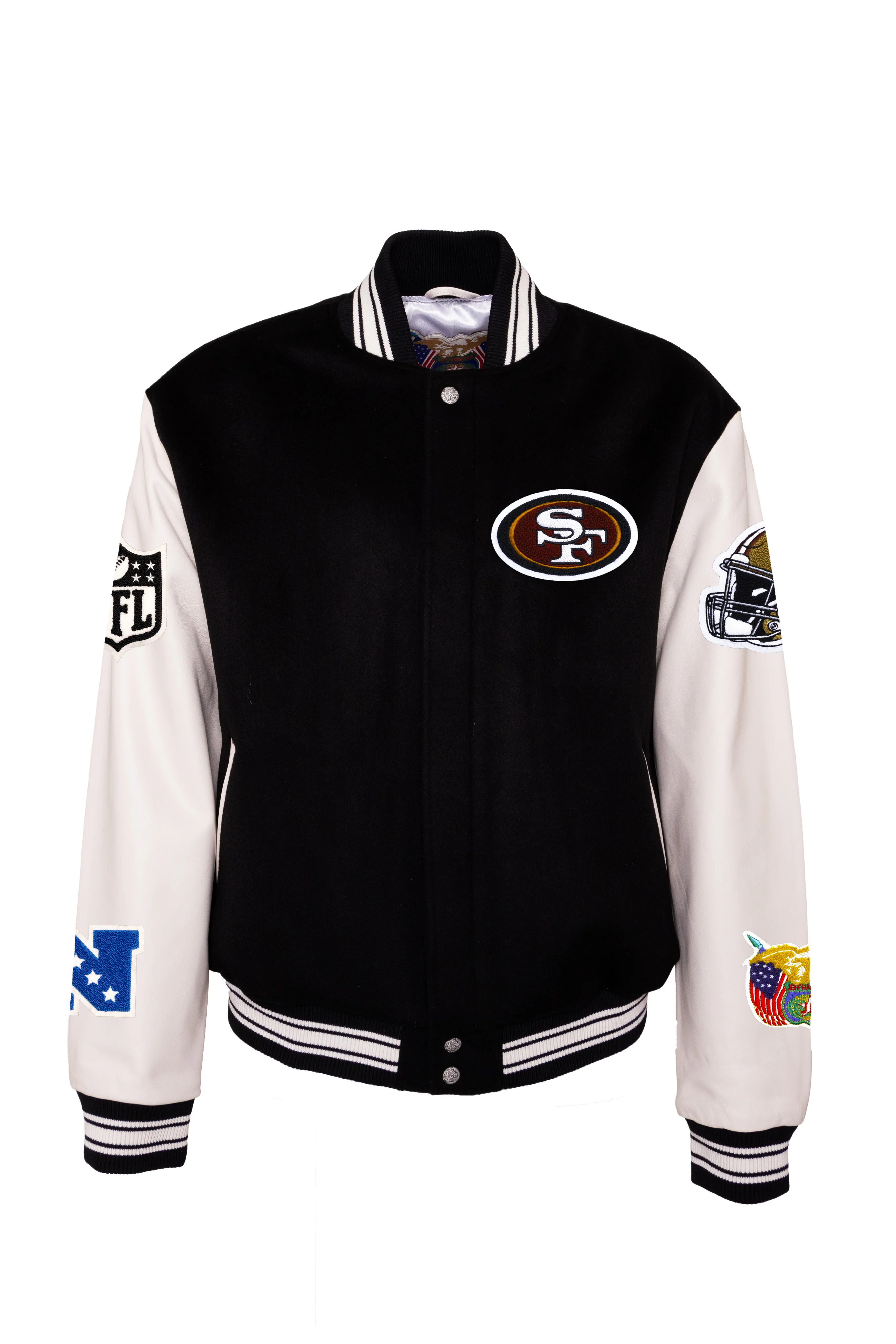 SAN FRANCISCO 49ERS WOOL & LEATHER VARSITY JACKET BLKWHT - AR - Image 2