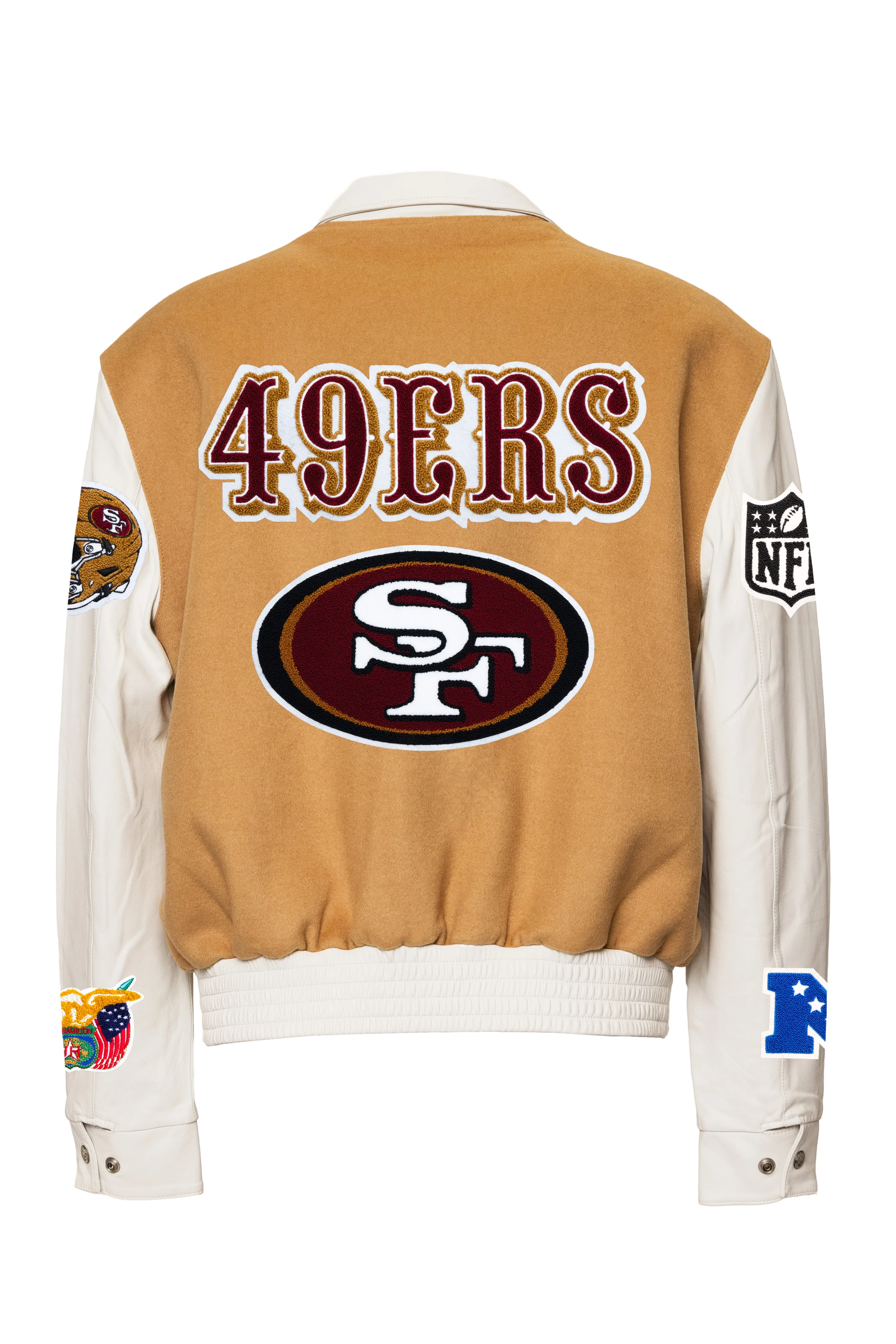 SAN FRANCISCO 49ERS WOOL & LEATHER VARSITY JACKET CAM/WHT - AR