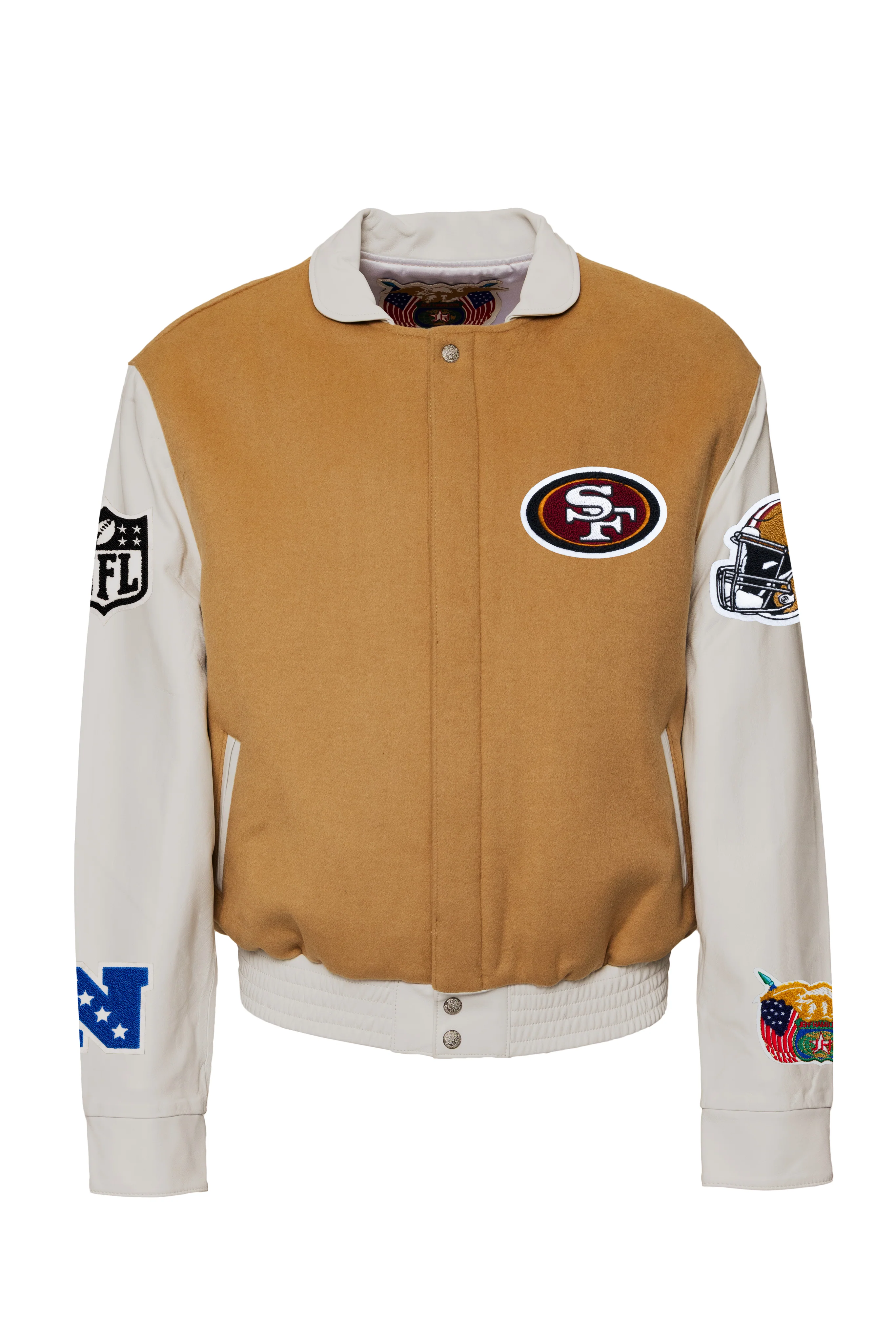 SAN FRANCISCO 49ERS WOOL & LEATHER VARSITY JACKET CAM/WHT - AR - Image 2