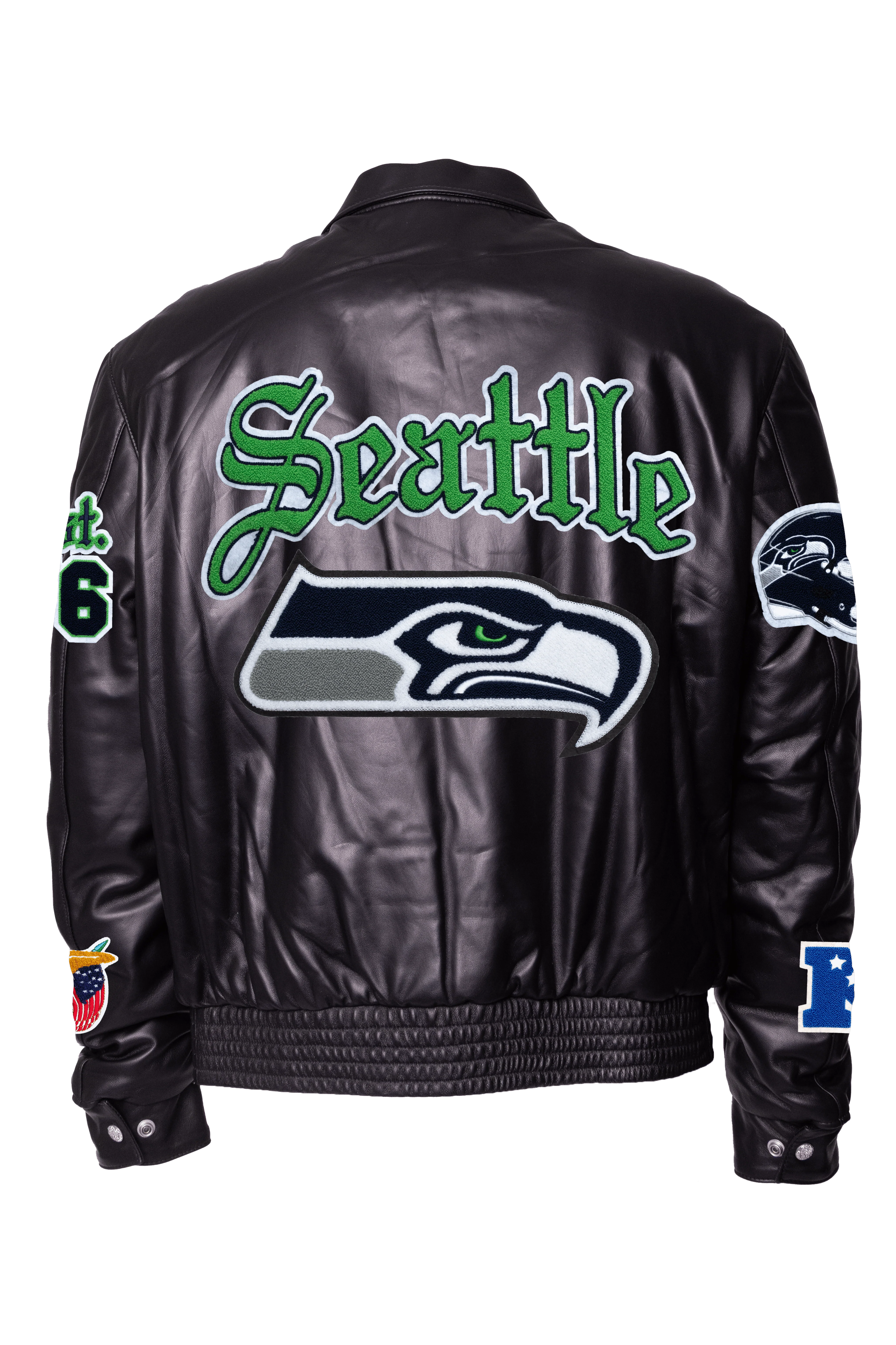 Seattle Seahawks Black Leather Puffer Old English Jacket