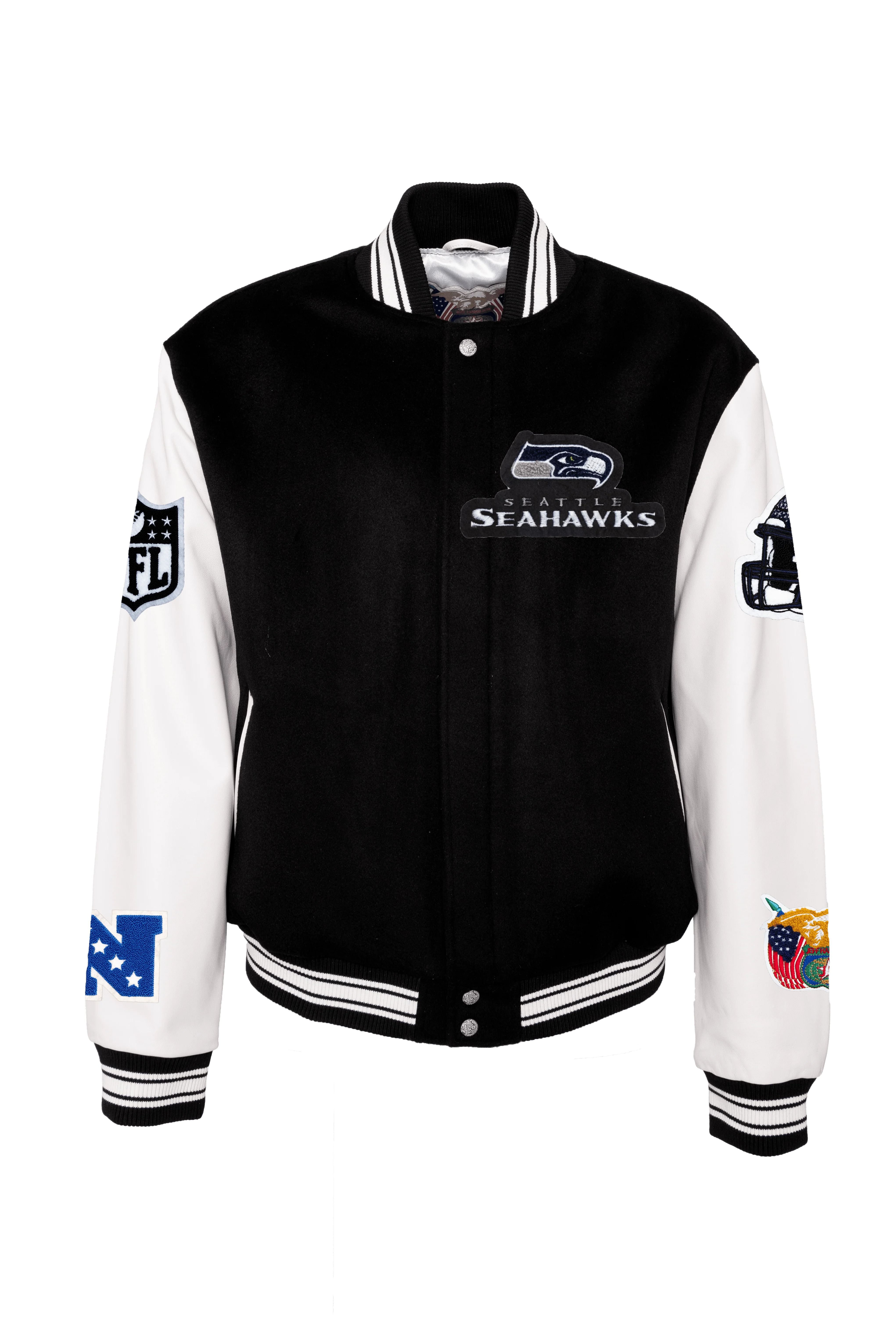 Seattle Seahawks Wool & Leather Jacket Black/White - Image 2