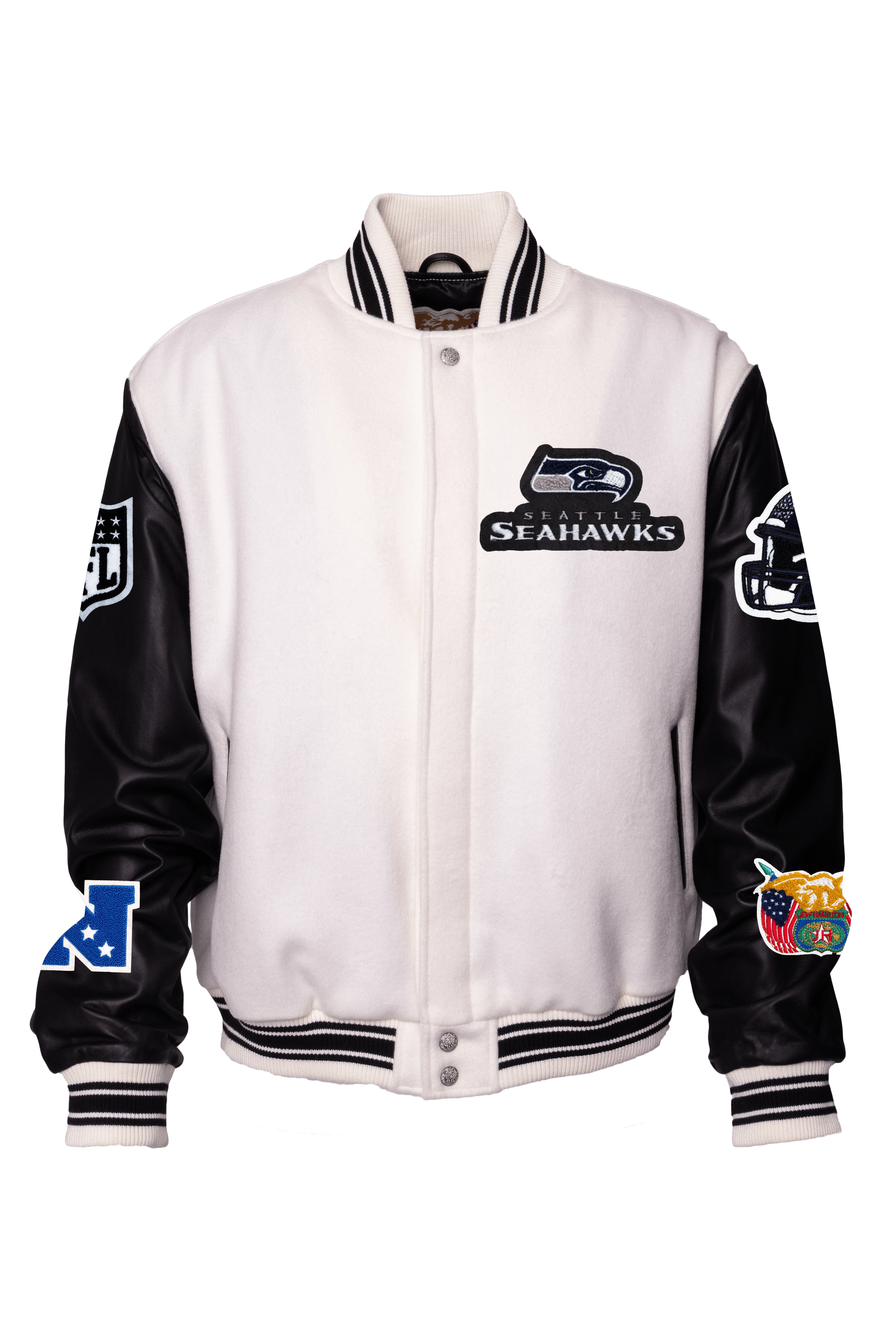 Seattle Seahawks Wool & Leather Jacket White/Black - Image 2