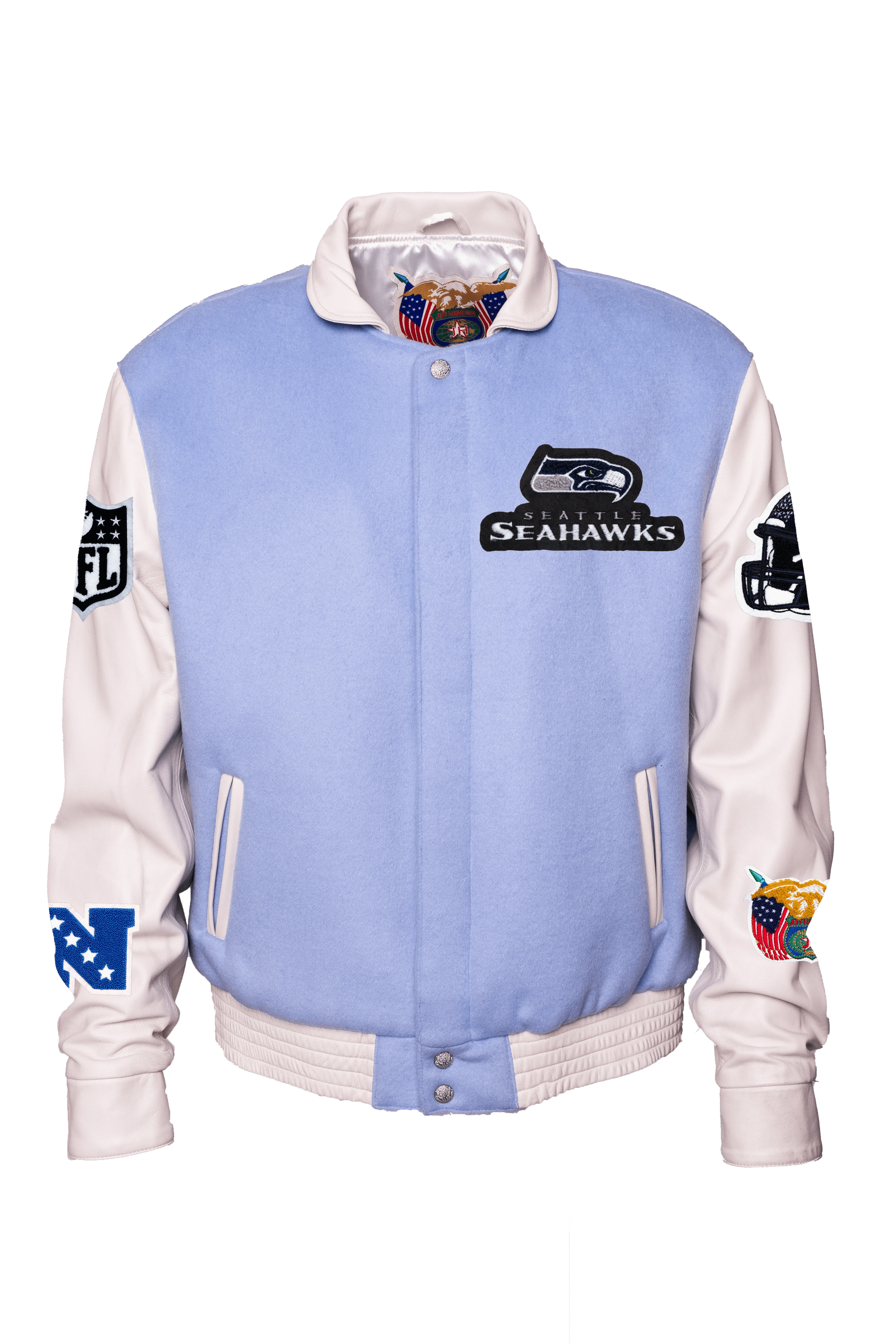 Seattle Seahawks Wool & Leather Jacket Light Blue/White - Image 2