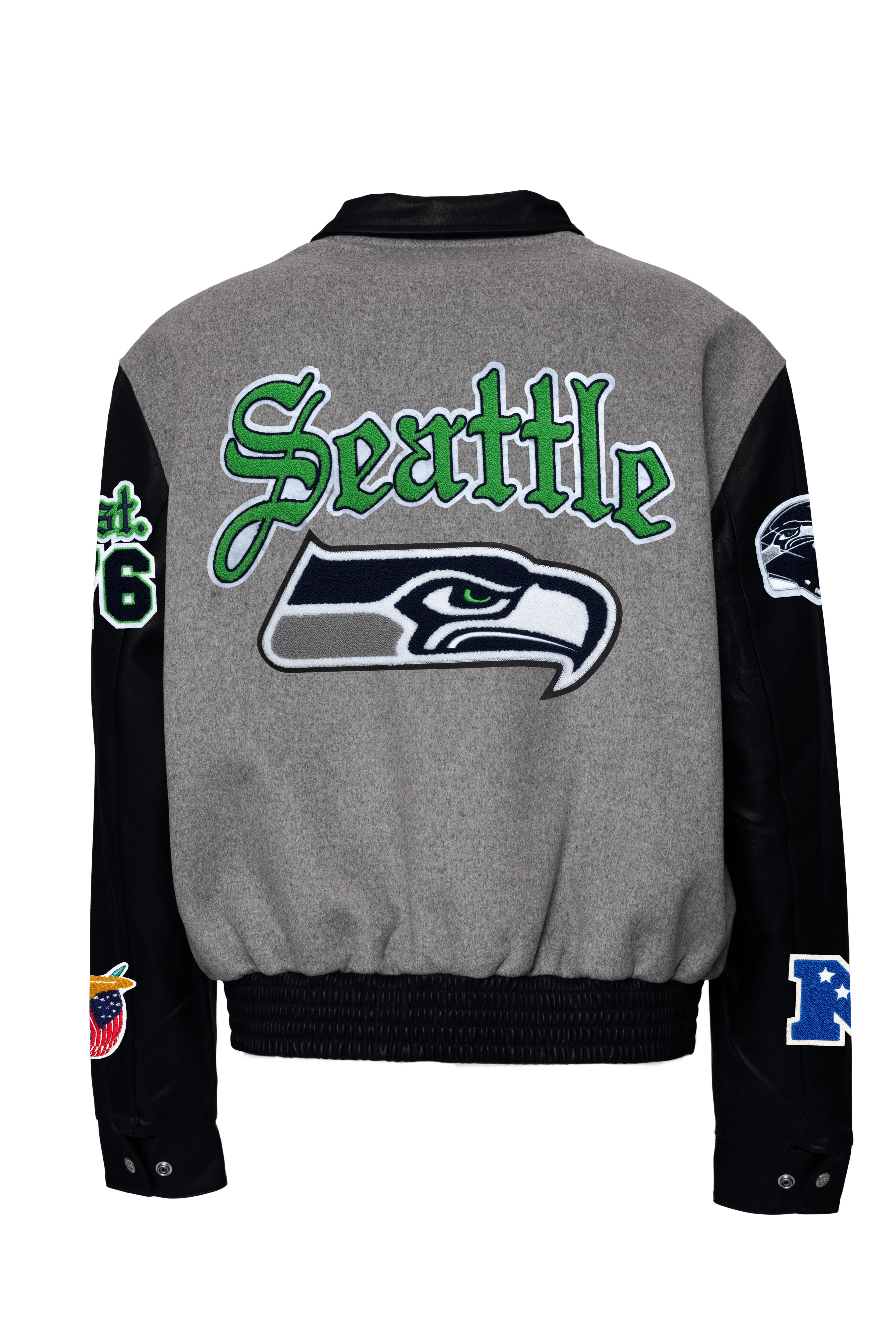 Seattle Seahawks Wool & Leather Old English Varsity Jacket Gray/Black