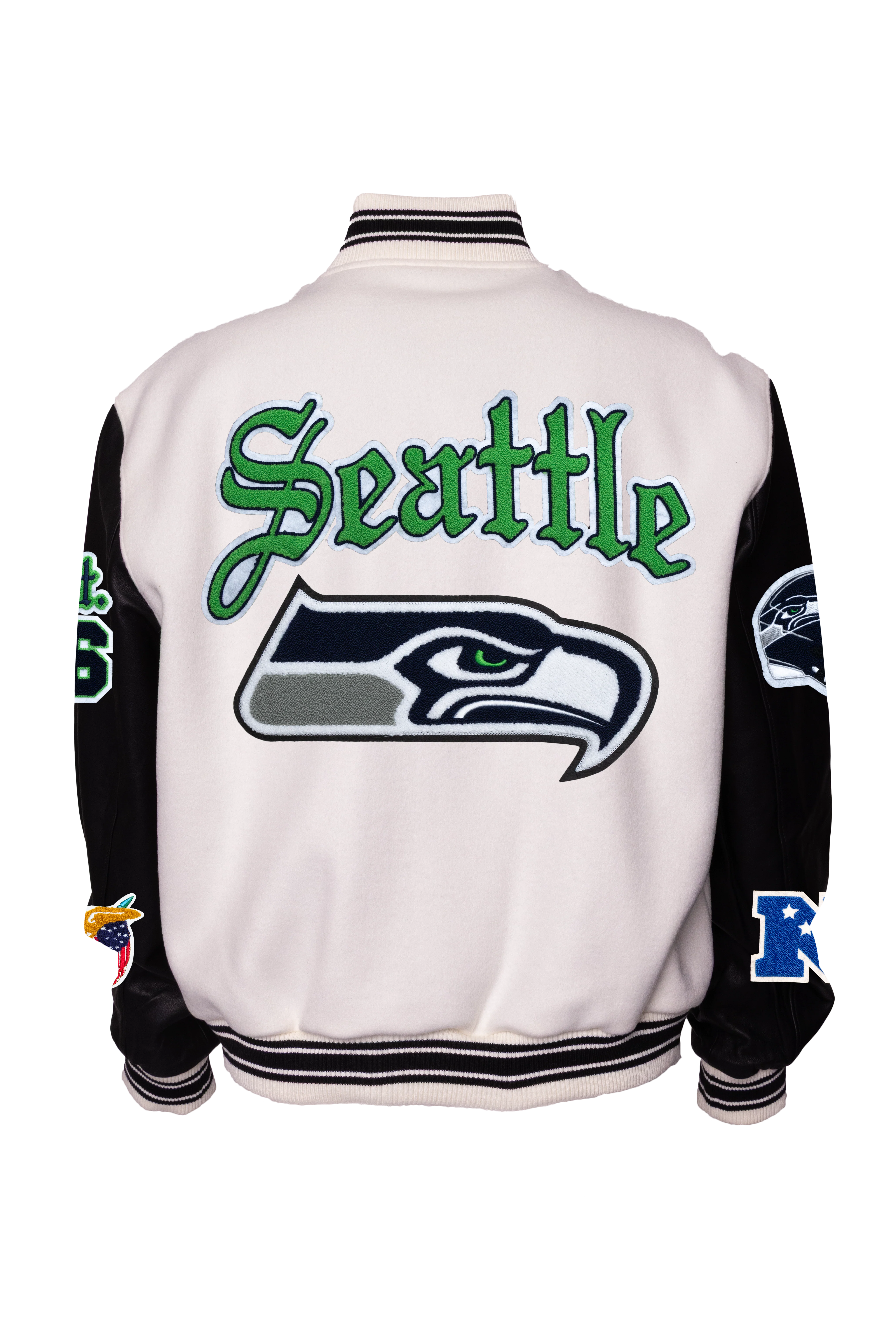 Seattle Seahawks Wool & Leather Old English Varsity Jacket White/Black