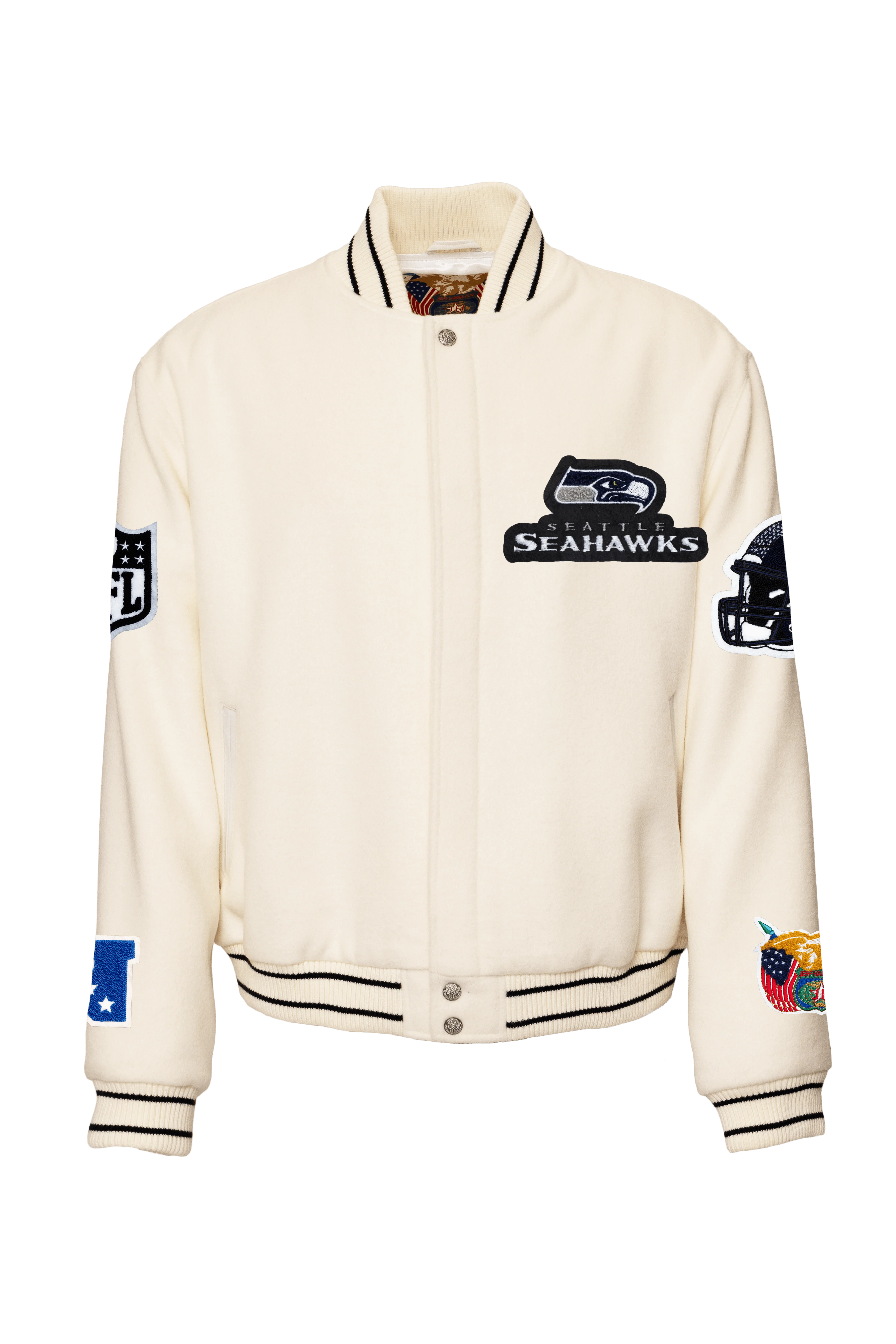 Seattle Seahawks Wool Old English Varsity Jacket White - Image 2