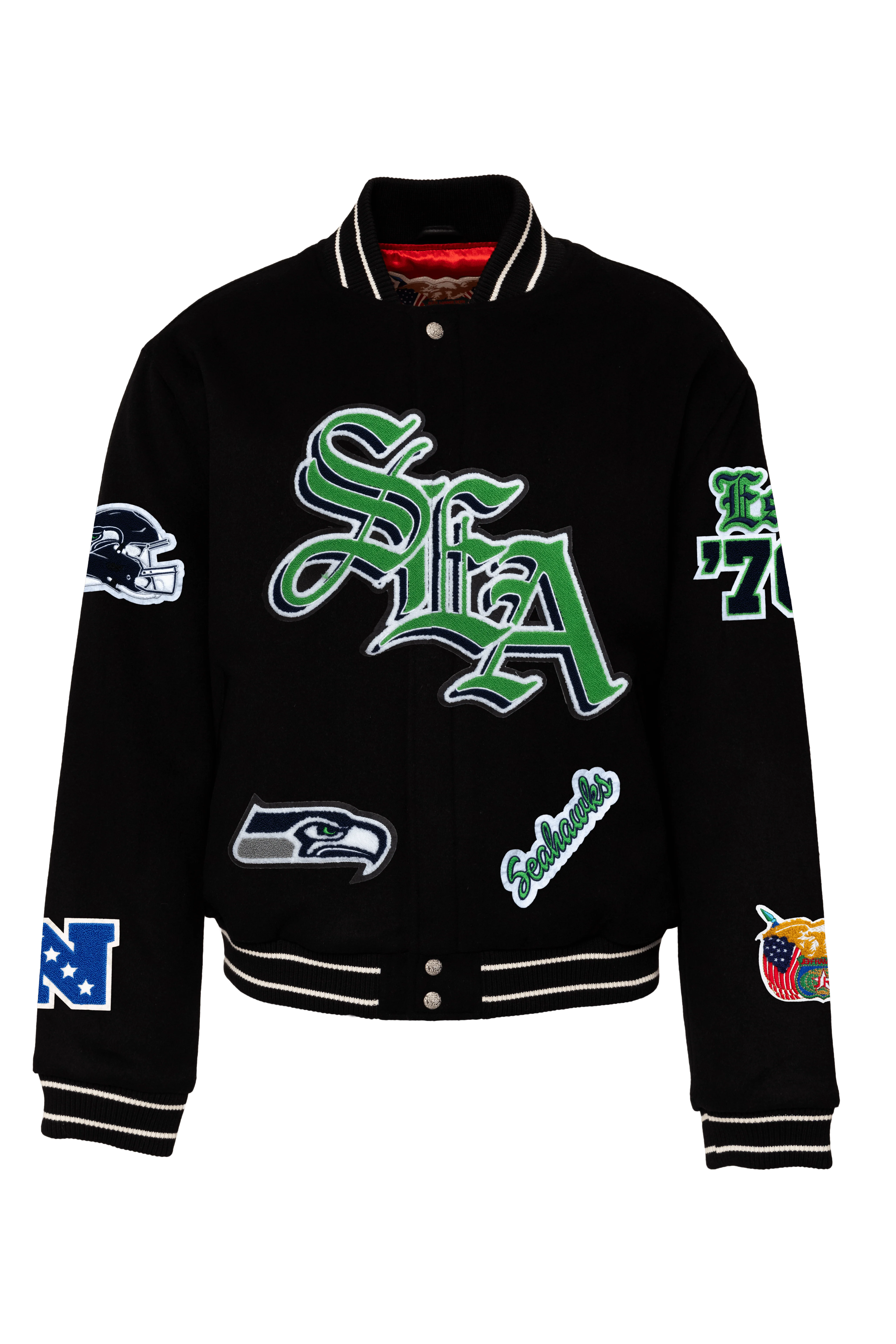 Seattle Seahawks Wool Old English Varsity Old English Jacket Black - Image 2
