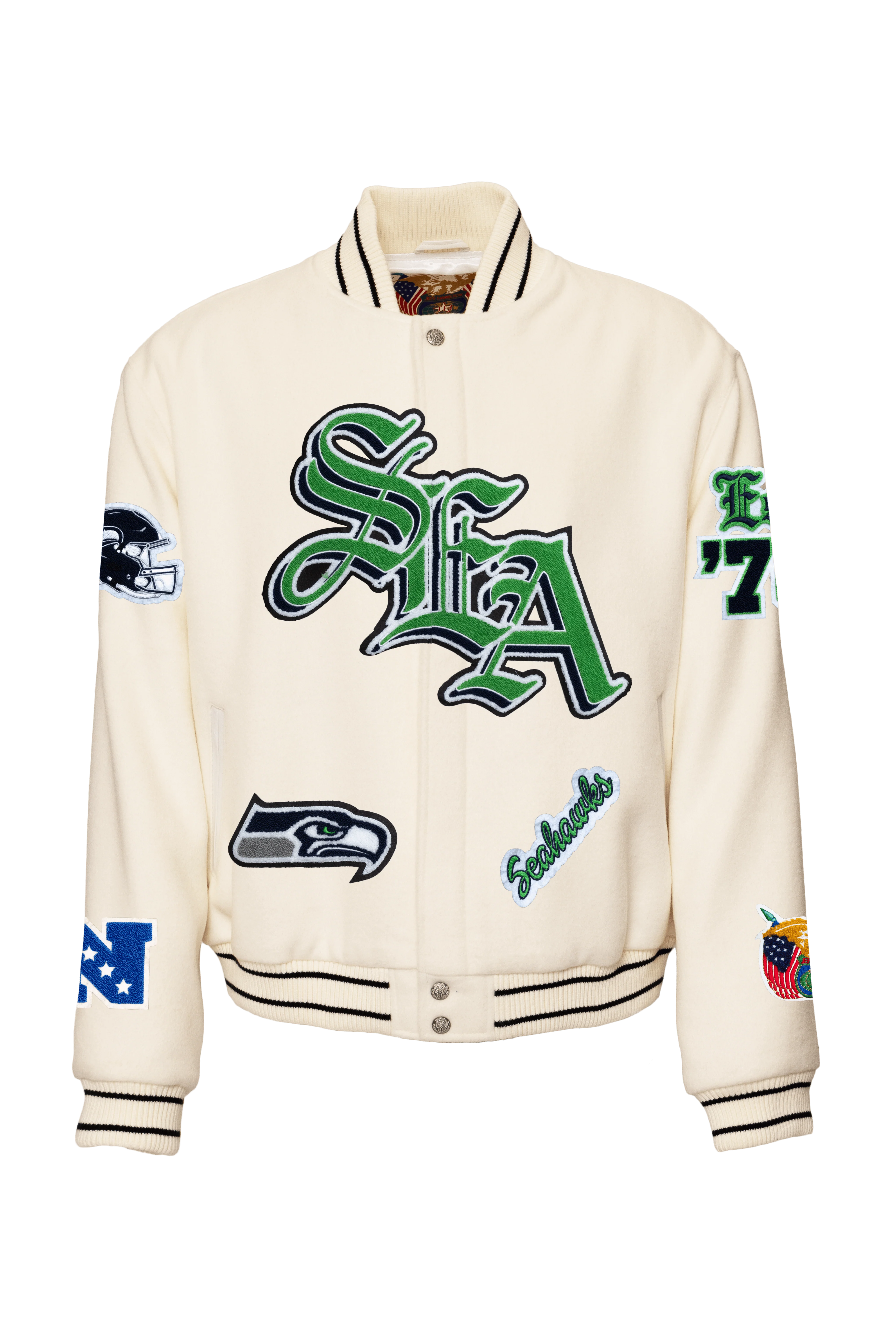 Seattle Seahawks Wool Varsity Old English Jacket White - Image 2