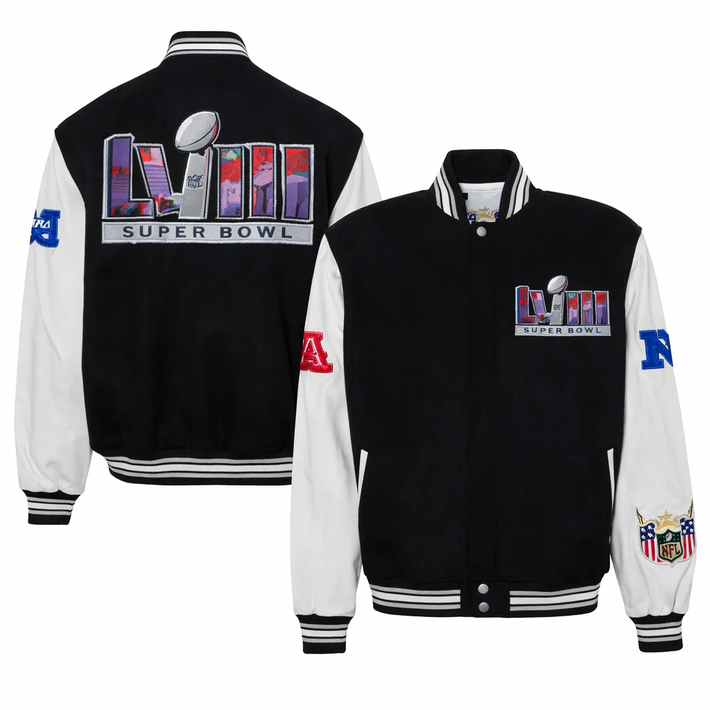 Super Bowl 2024 Wool & Leather Varsity Jacket Black/White - AR