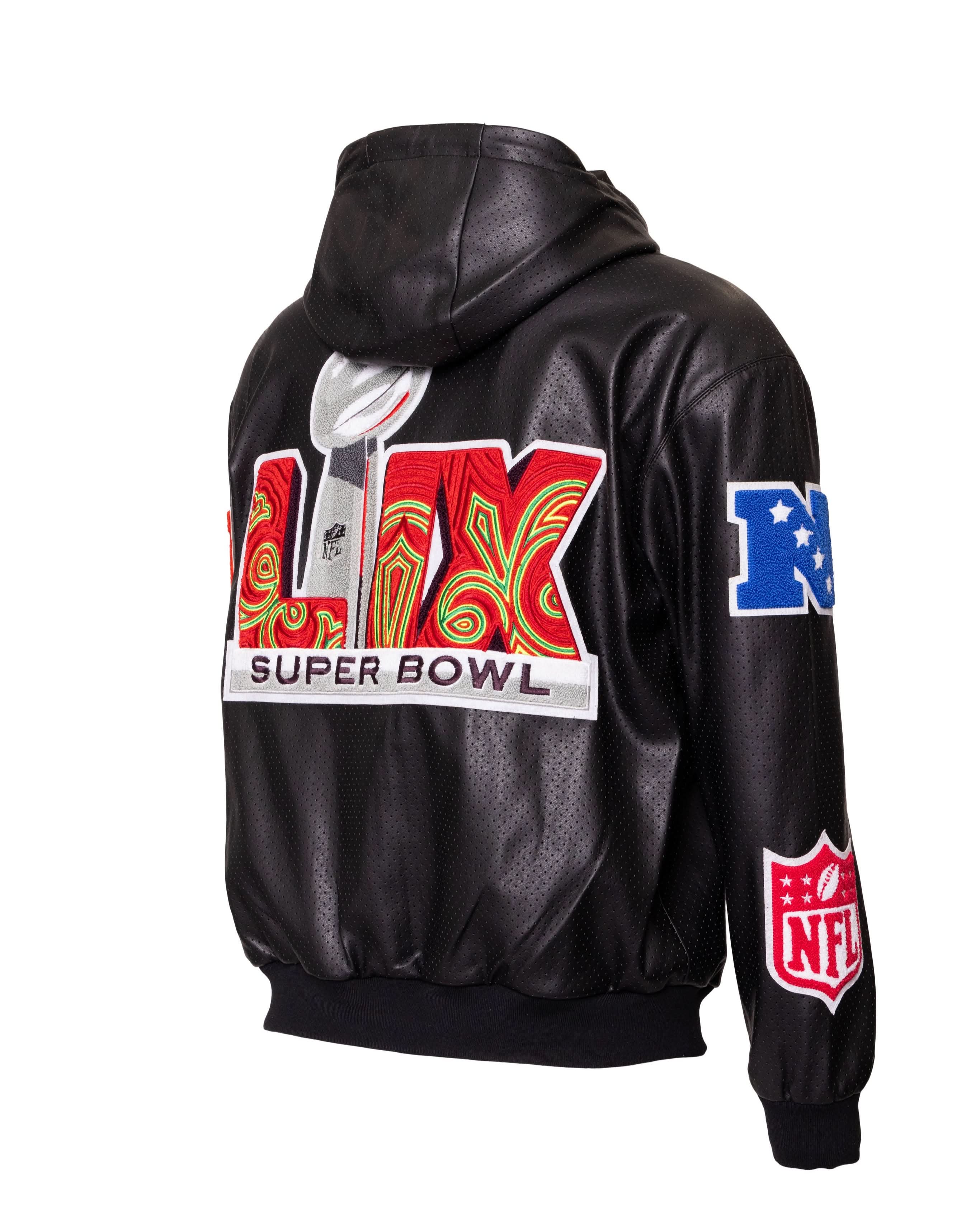 Super Bowl 2025 Vegan Leather Zip-Up Hooded Jacket AR - Image 2