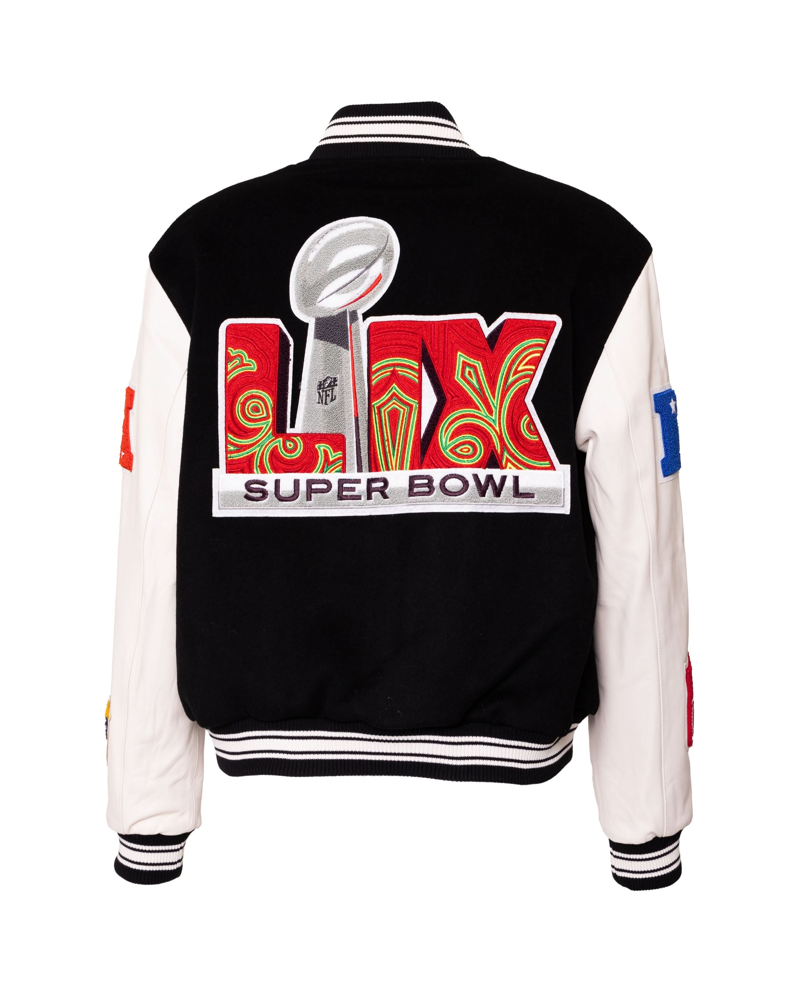 Super Bowl 2025 Wool & Leather Varsity Jacket Black/White AR