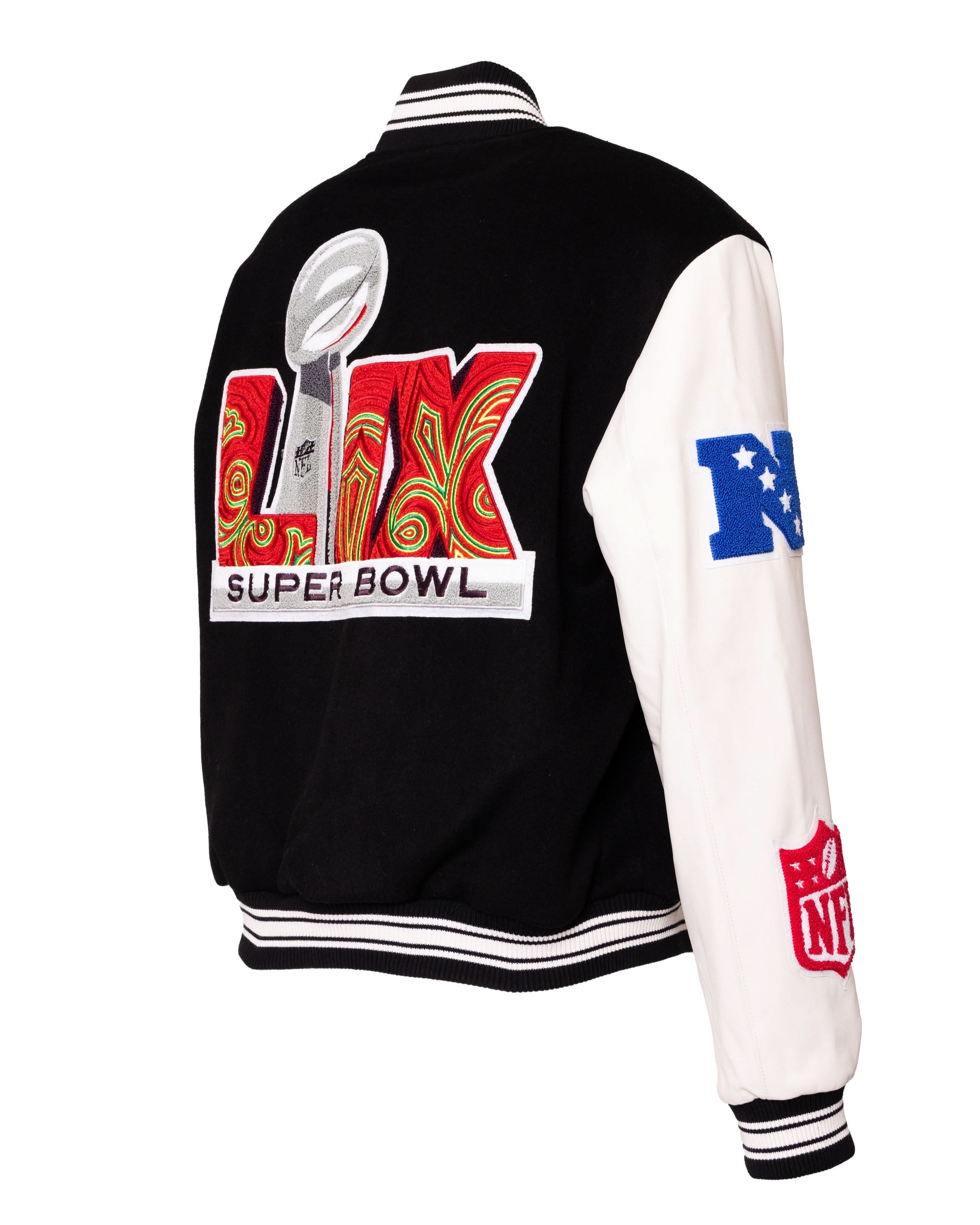 Super Bowl 2025 Wool & Leather Varsity Jacket Black/White AR - Image 2